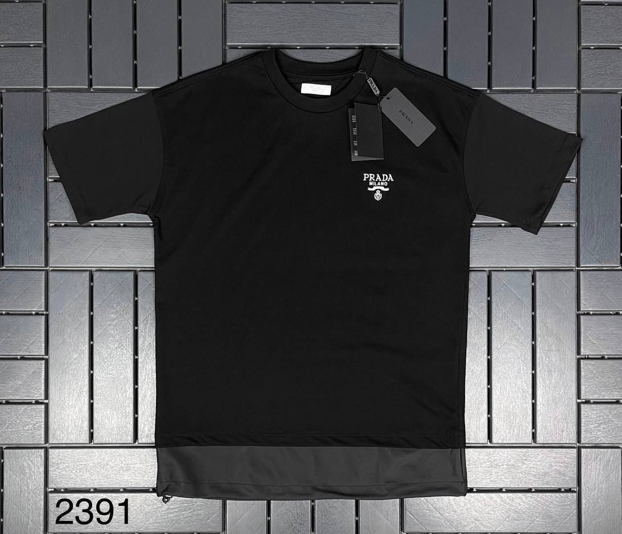 PRADA Nakış Detaylı Siyah Erkek T-Shirt 2391