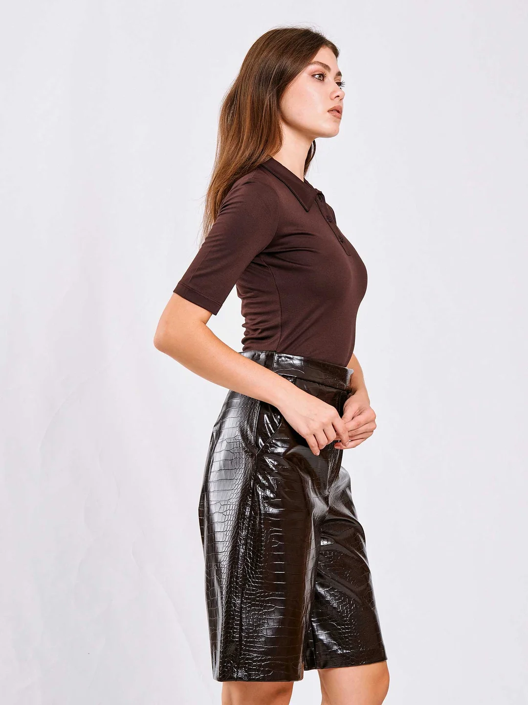 Berhani Yakalı Kahve Kadın Bodysuit 071739