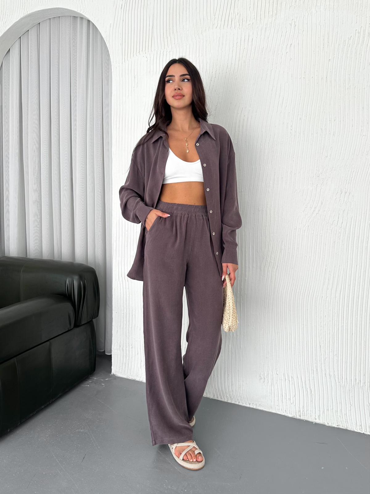 Berhani Düğmeli Kahve Kadın Takım YKM31118