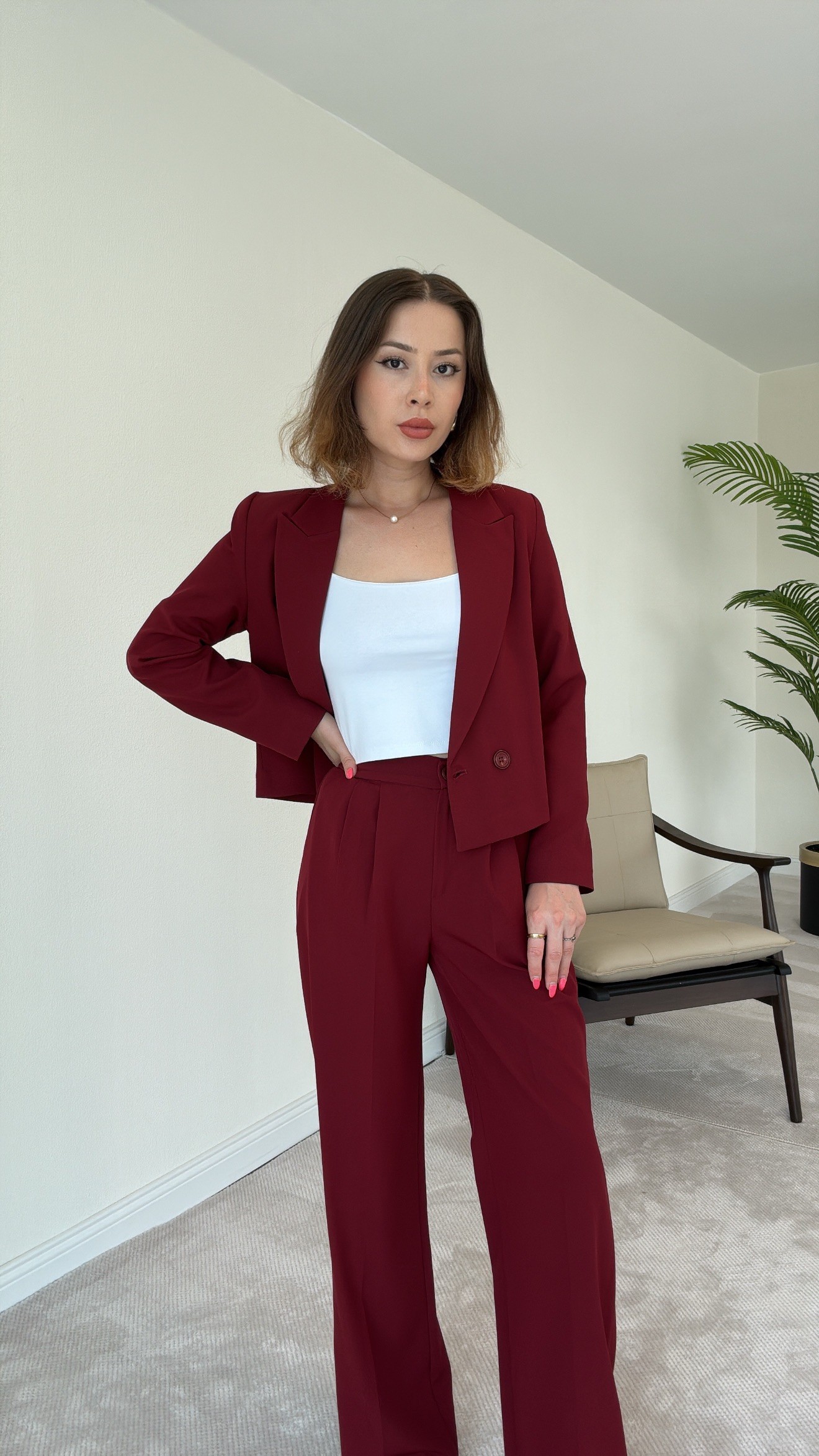 Lina Ceketli Takım - Bordo