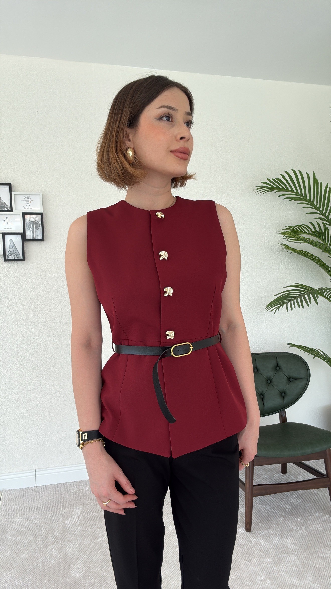 Astarlı Kemerli Premium Yelek - BORDO