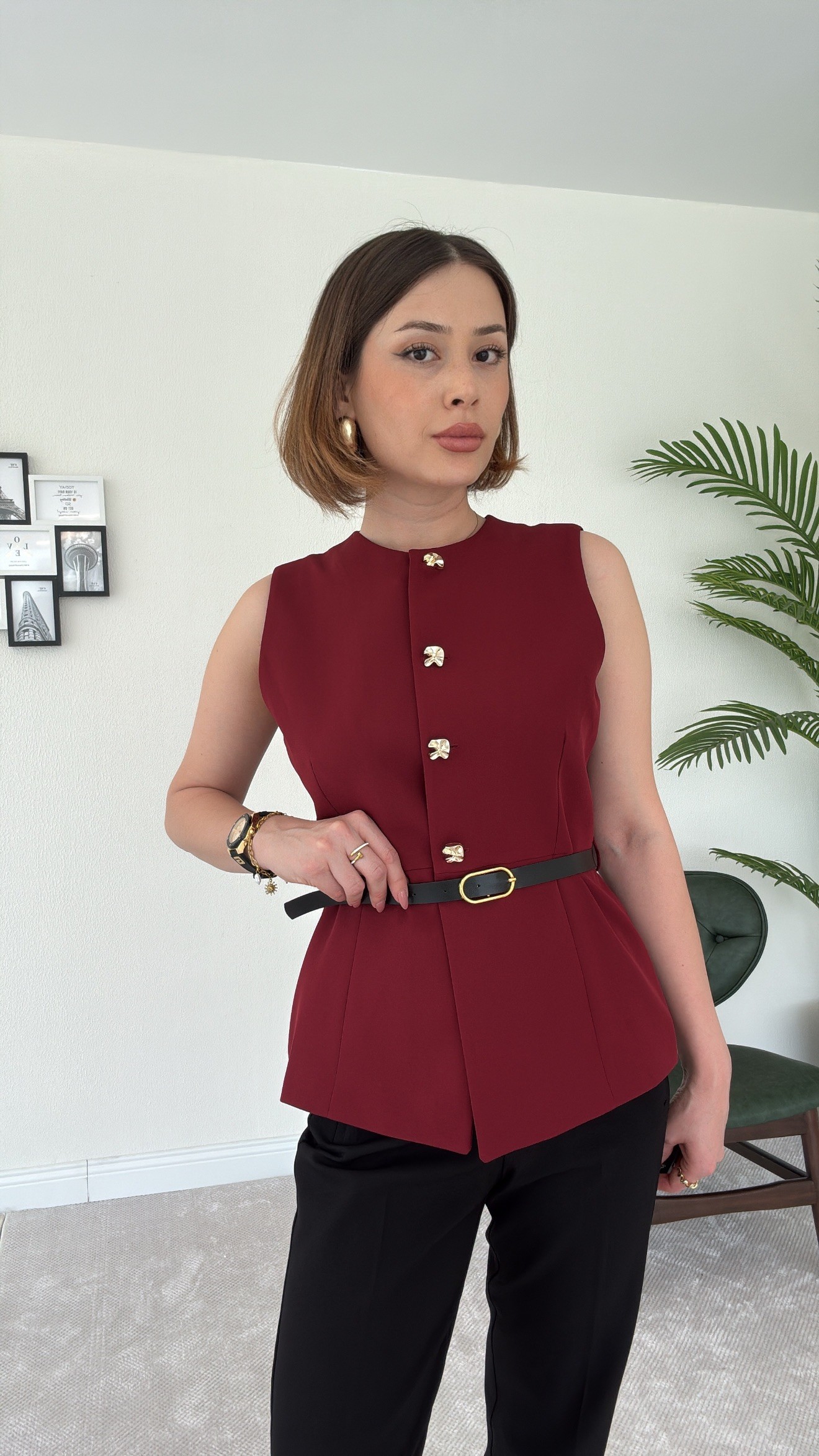 Astarlı Kemerli Premium Yelek - BORDO