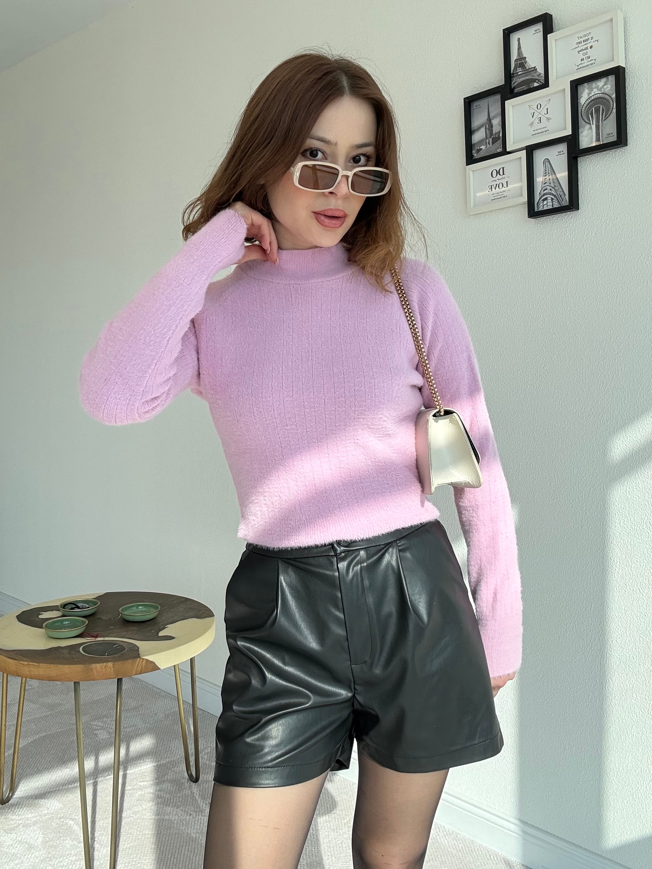 Parmak Geçirmeli Yumoş Kazak - PEMBE