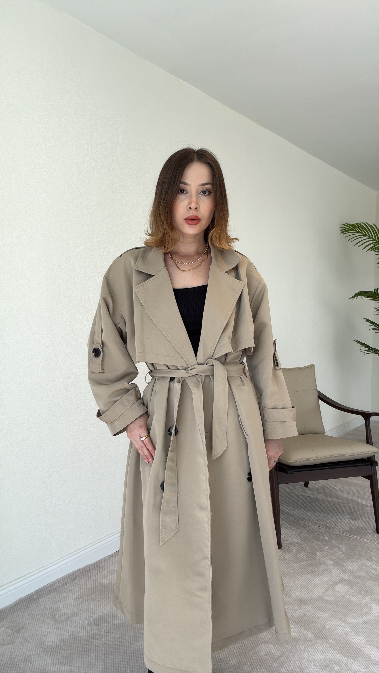 Premium Astarlı Oversize Trench Kot - TAŞ