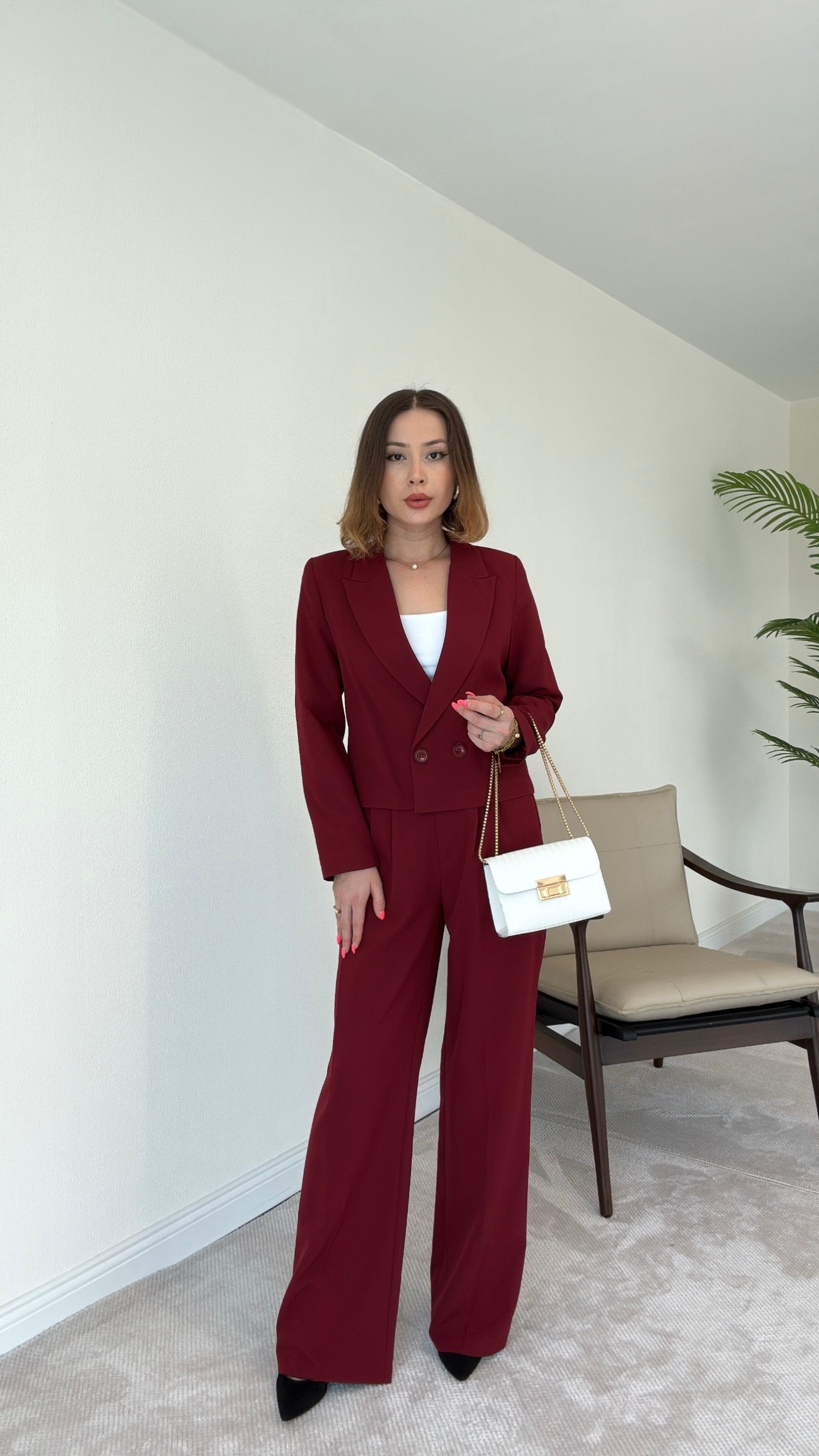 Lina Ceketli Takım - Bordo