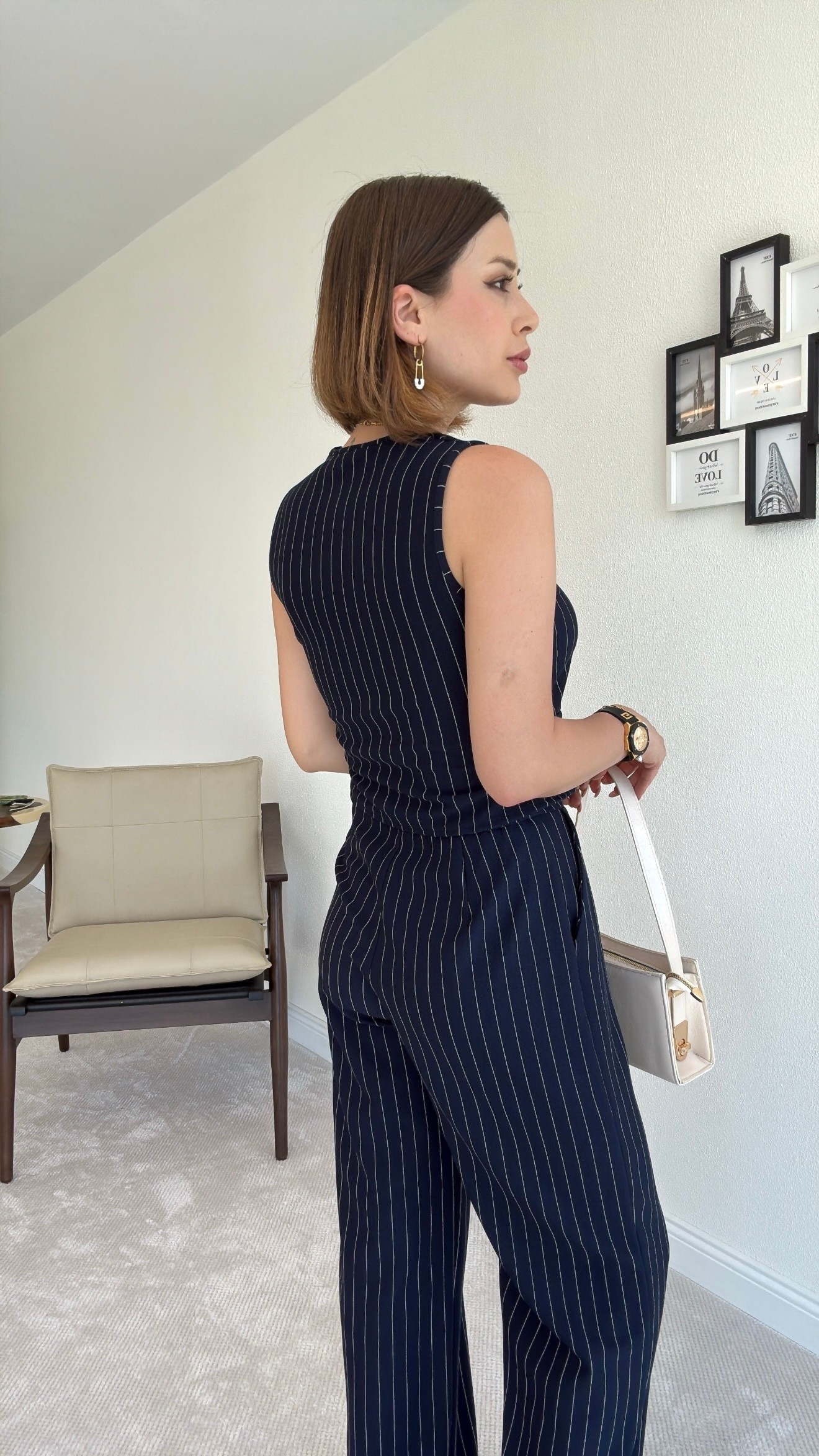 Elena Çizgili Yelekli Takım - LACİVERT
