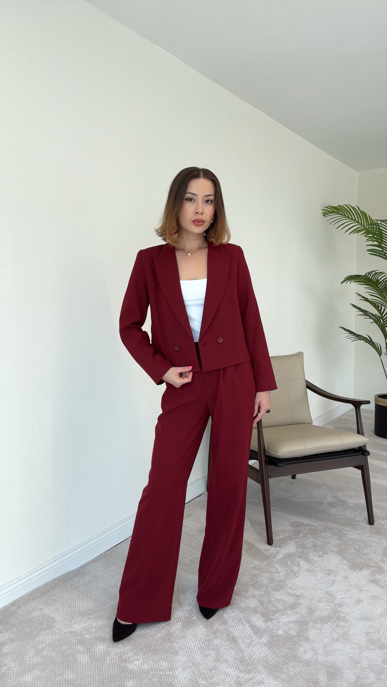 Lina Ceketli Takım - Bordo