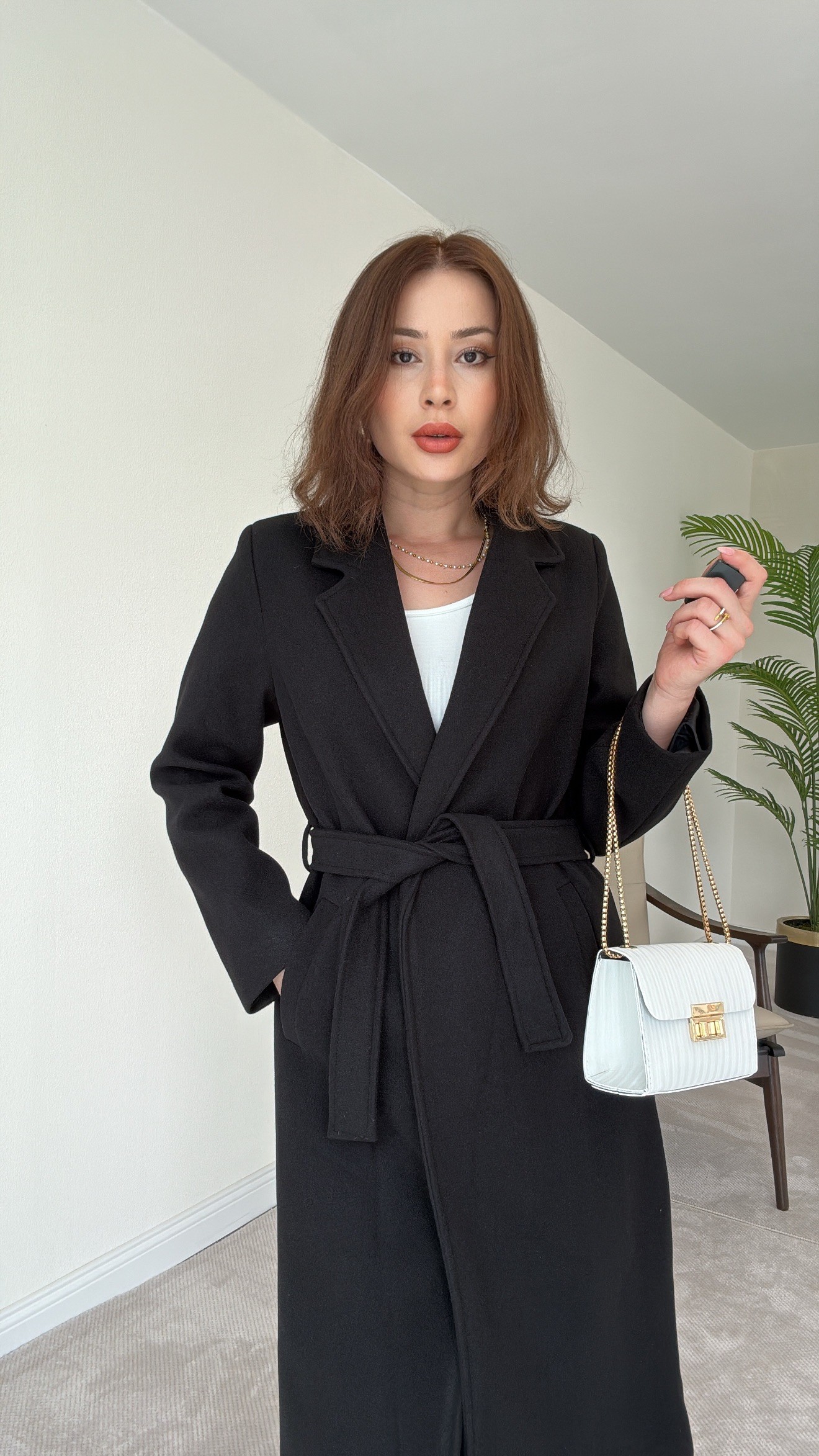 Astarlı Boyfriend Kaşe Kaban - SİYAH