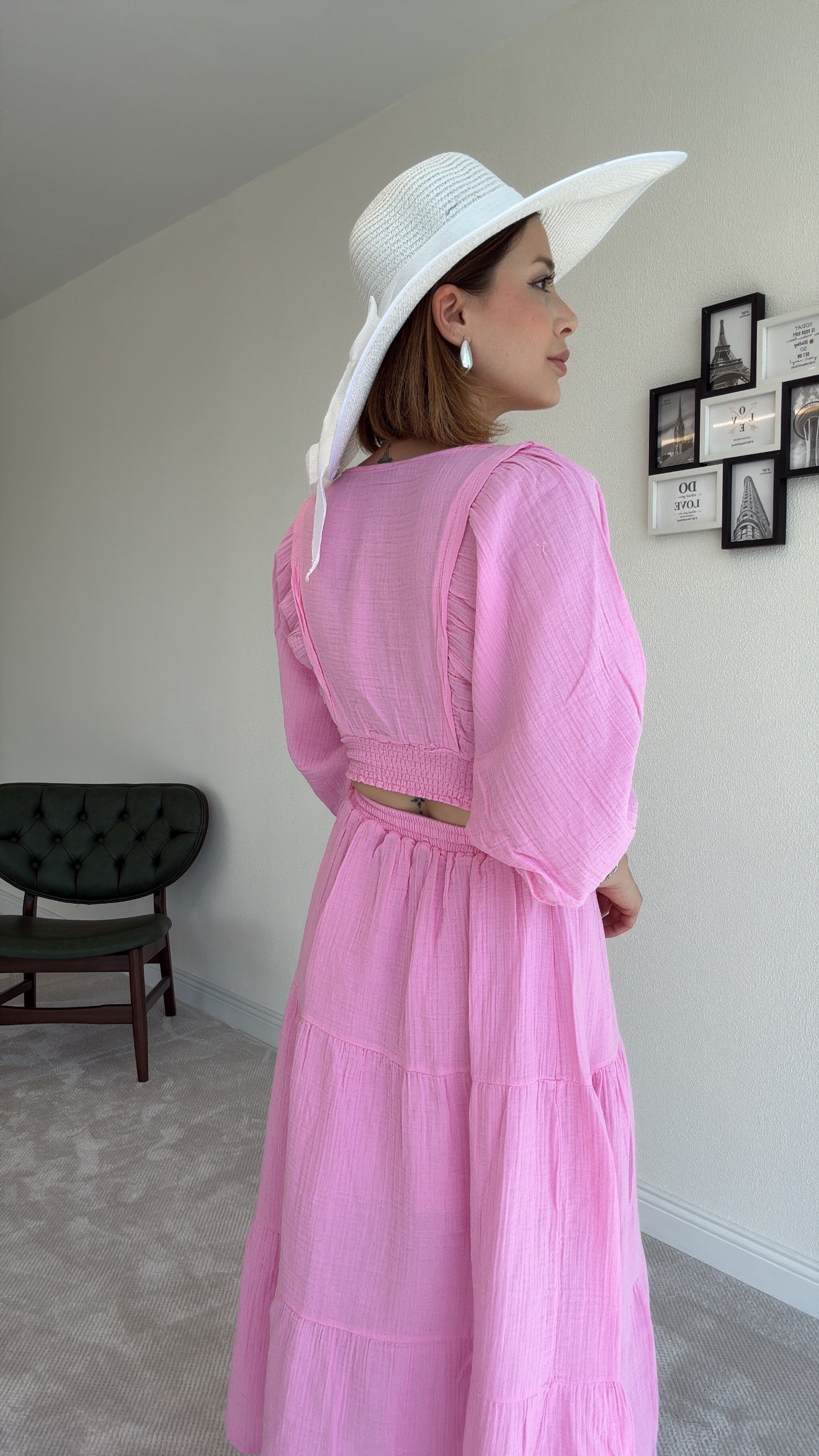 3 Düğme Bağlamalı Etekli Takım - PEMBE