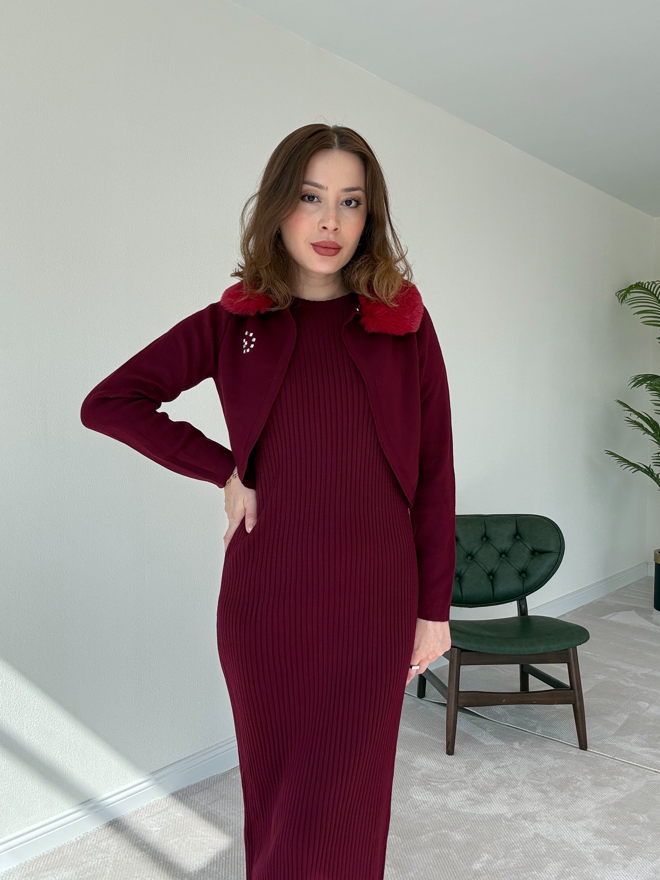 Taşlı Bolerolu Takım - BORDO