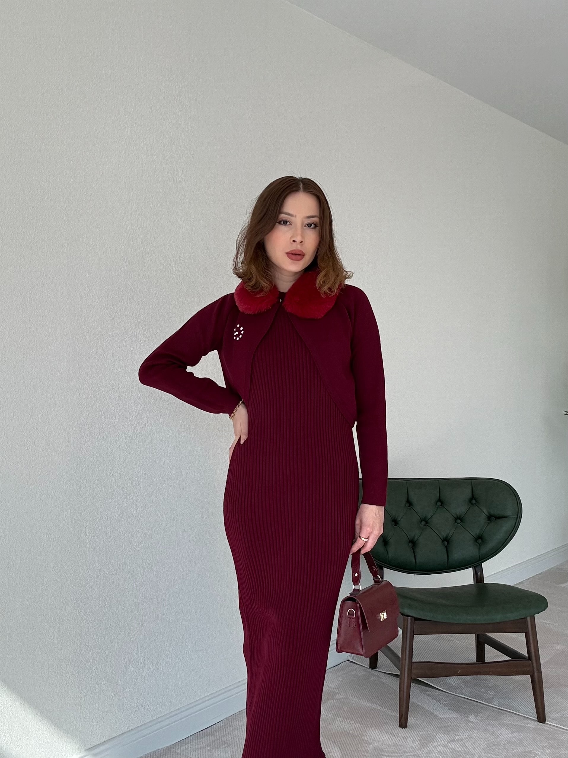 Taşlı Bolerolu Takım - BORDO