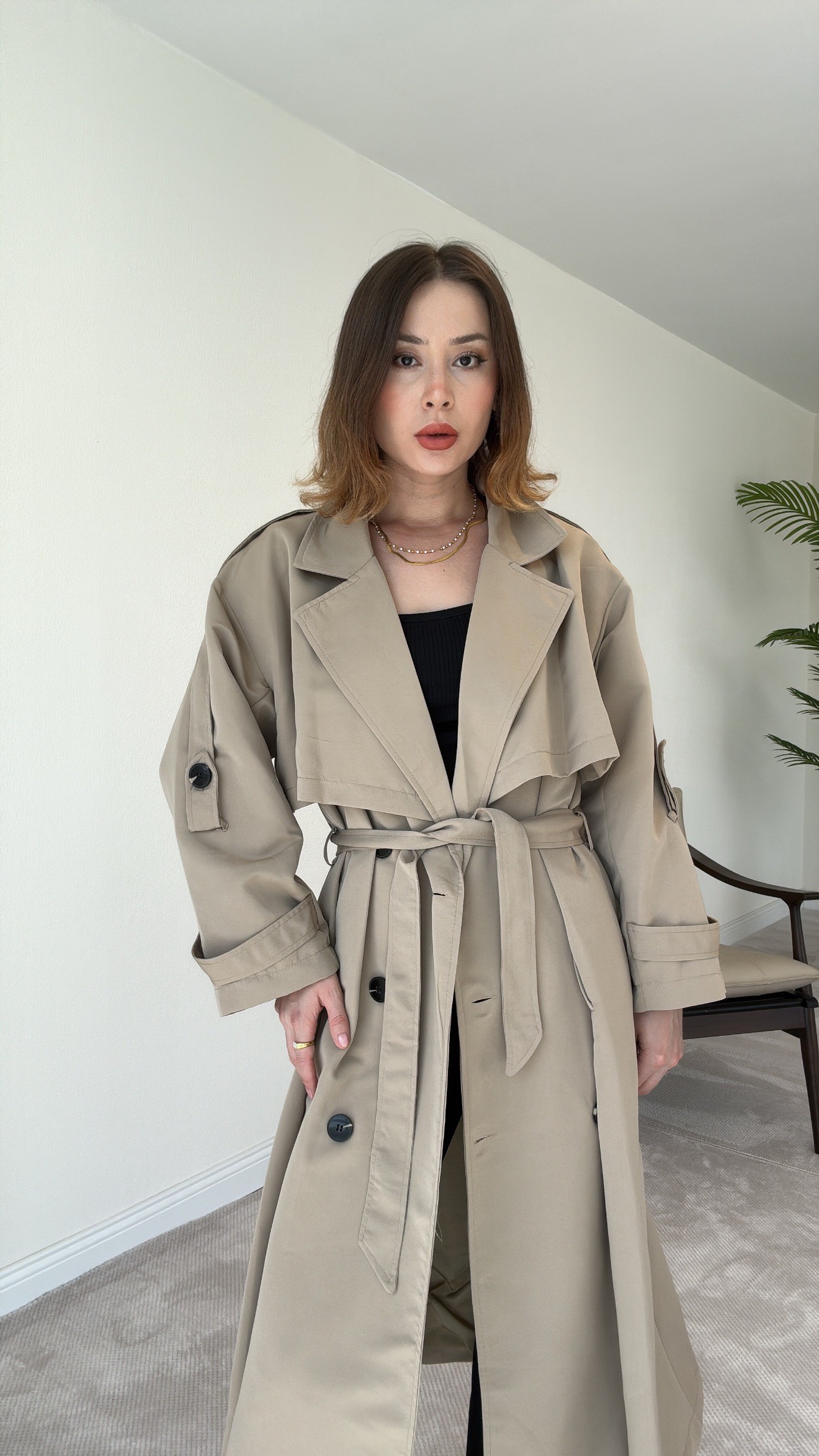 Premium Astarlı Oversize Trench Kot - TAŞ
