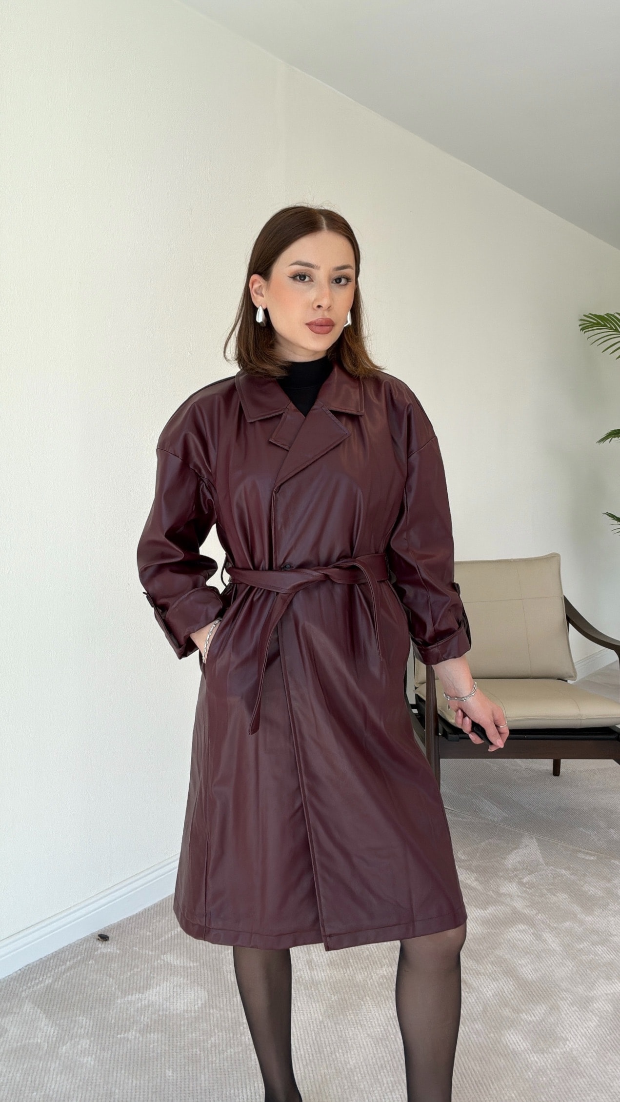 Apoletli Deri Kaban - BORDO