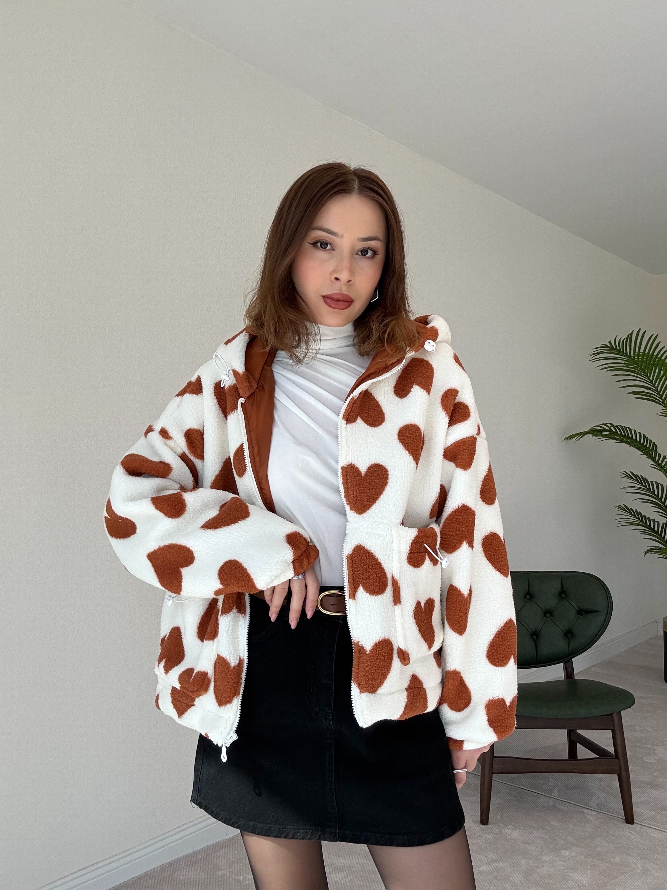 Astarlı Peluş Mont - KAHVE