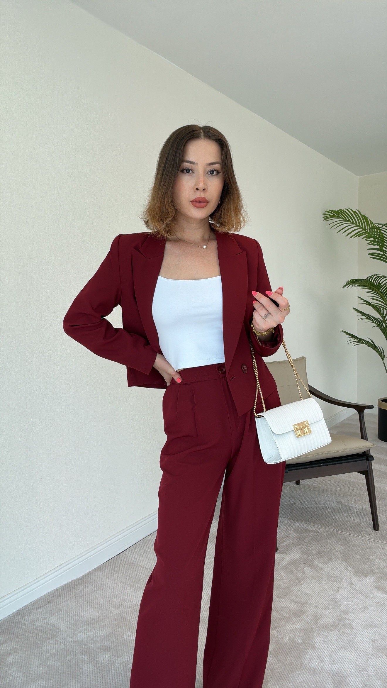 Lina Ceketli Takım - Bordo