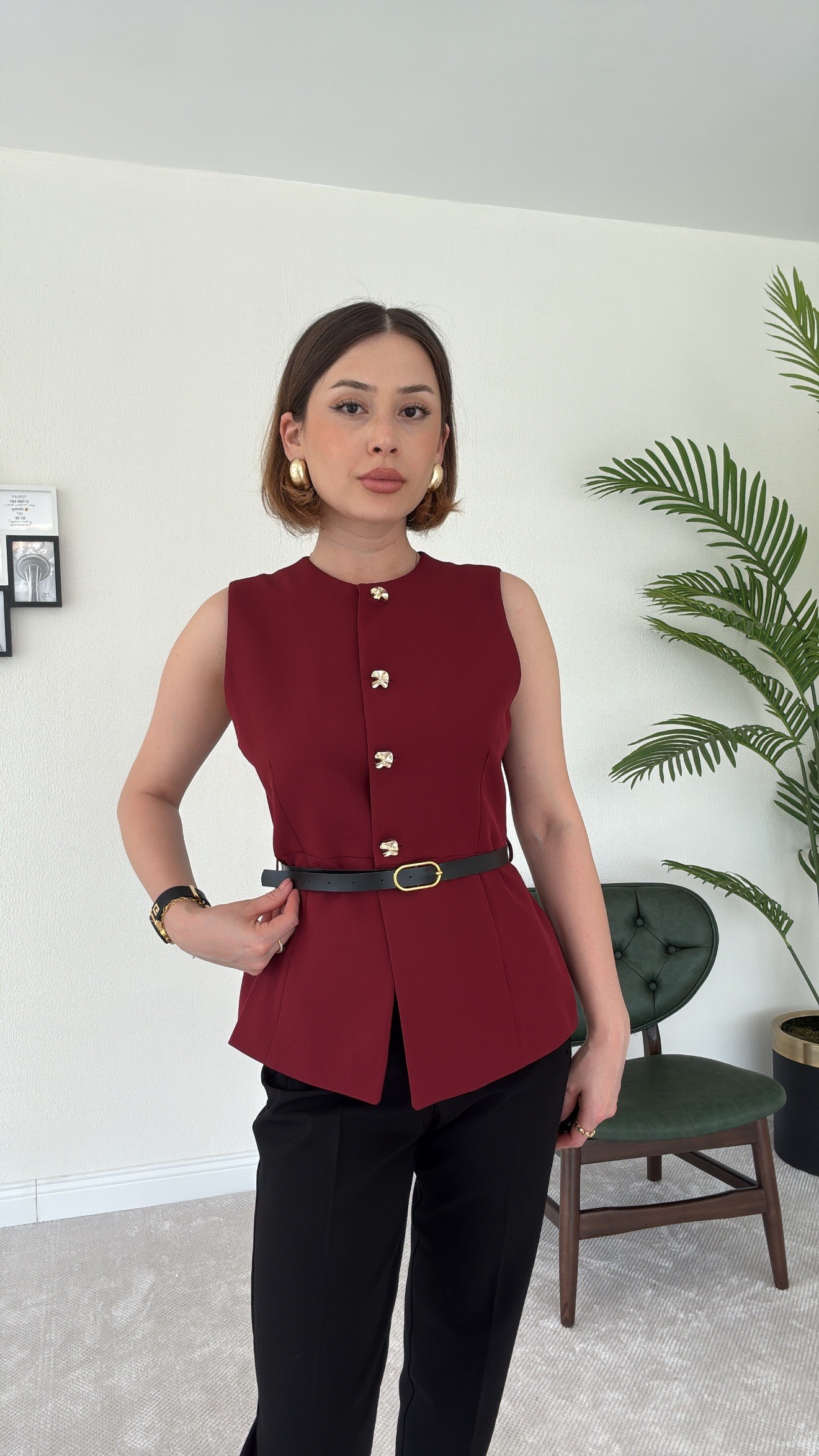 Astarlı Kemerli Premium Yelek - BORDO