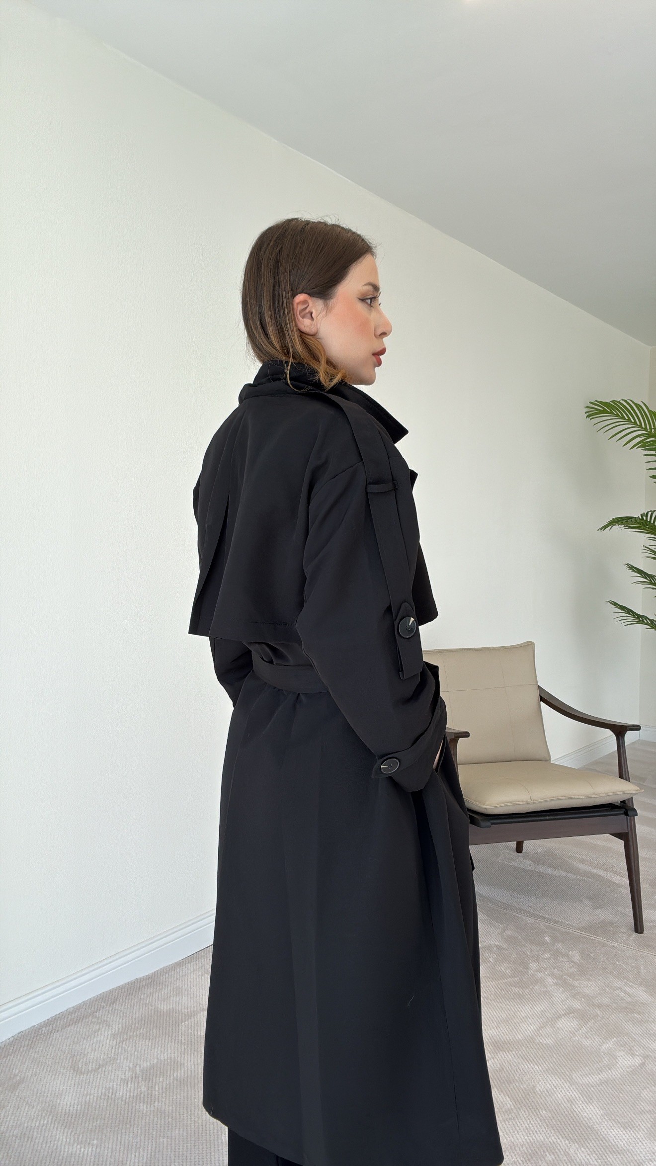 Premium Astarlı Oversize Trench Kot - SİYAH
