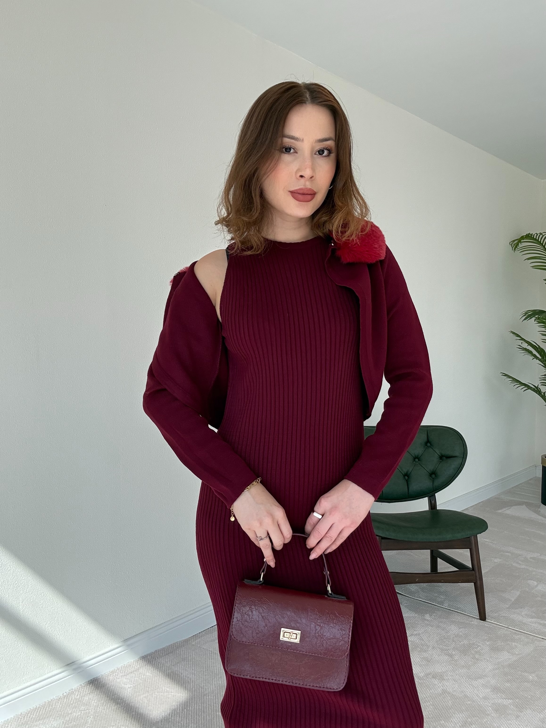 Taşlı Bolerolu Takım - BORDO