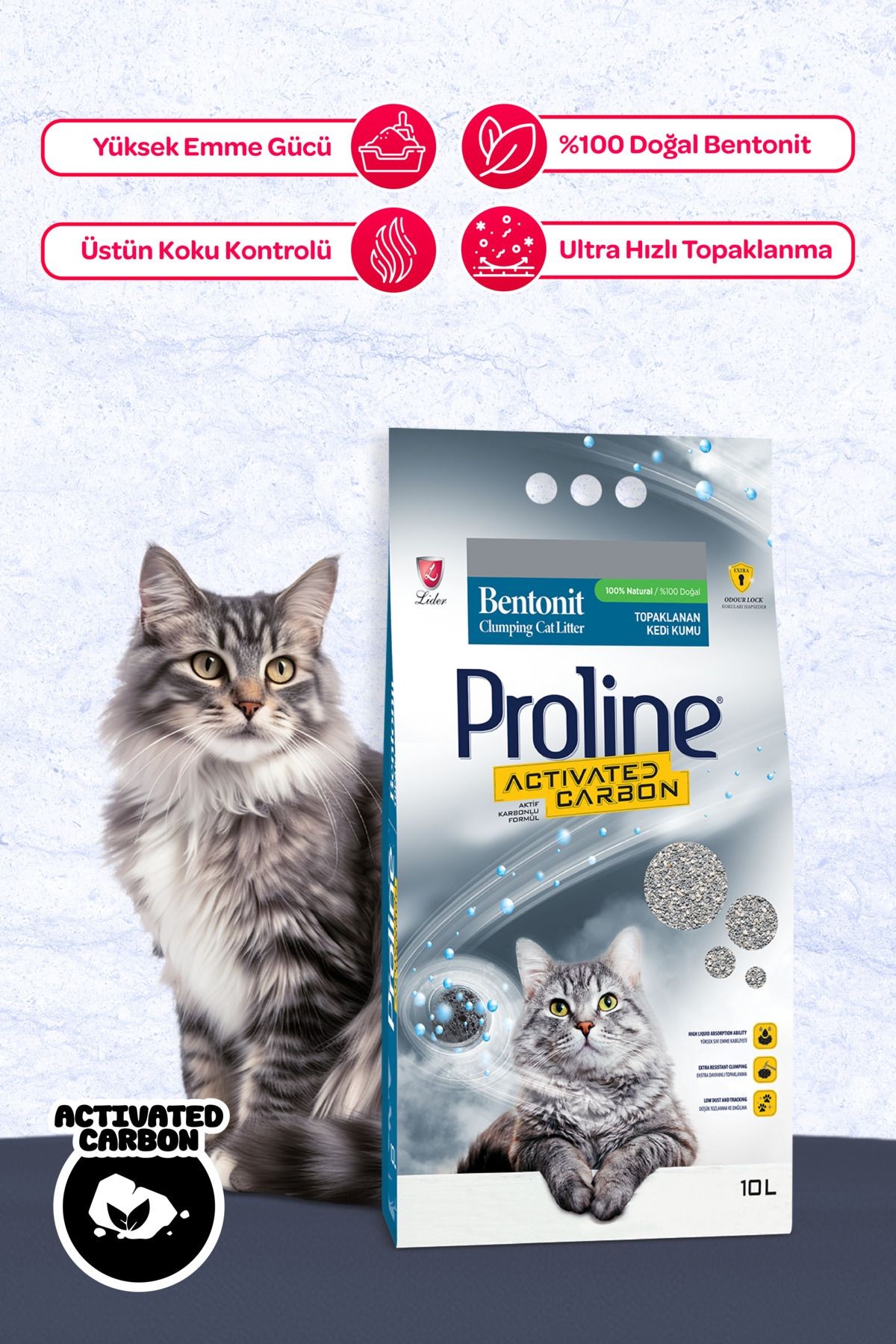 Proline Aktif Karbonlu Bentonit Kedi Kumu 10 Lt