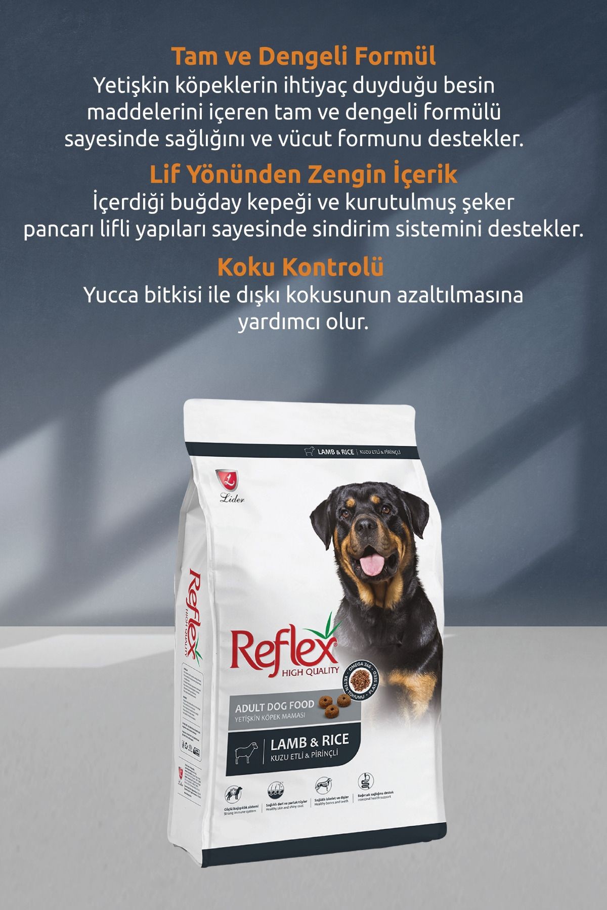 REFLEX KUZU ETLİ VE PİRİNÇLİ YETİŞKİN KÖPEK MAMASI 15 KG