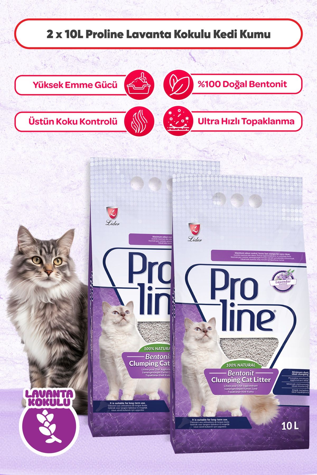 Proline Lavantalı Ince Taneli Kedi Kumu 2 X 10 lt