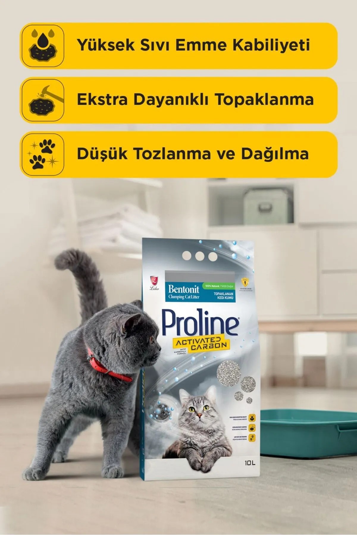 Proline Aktif Karbonlu Bentonit Kedi Kumu 10 Lt