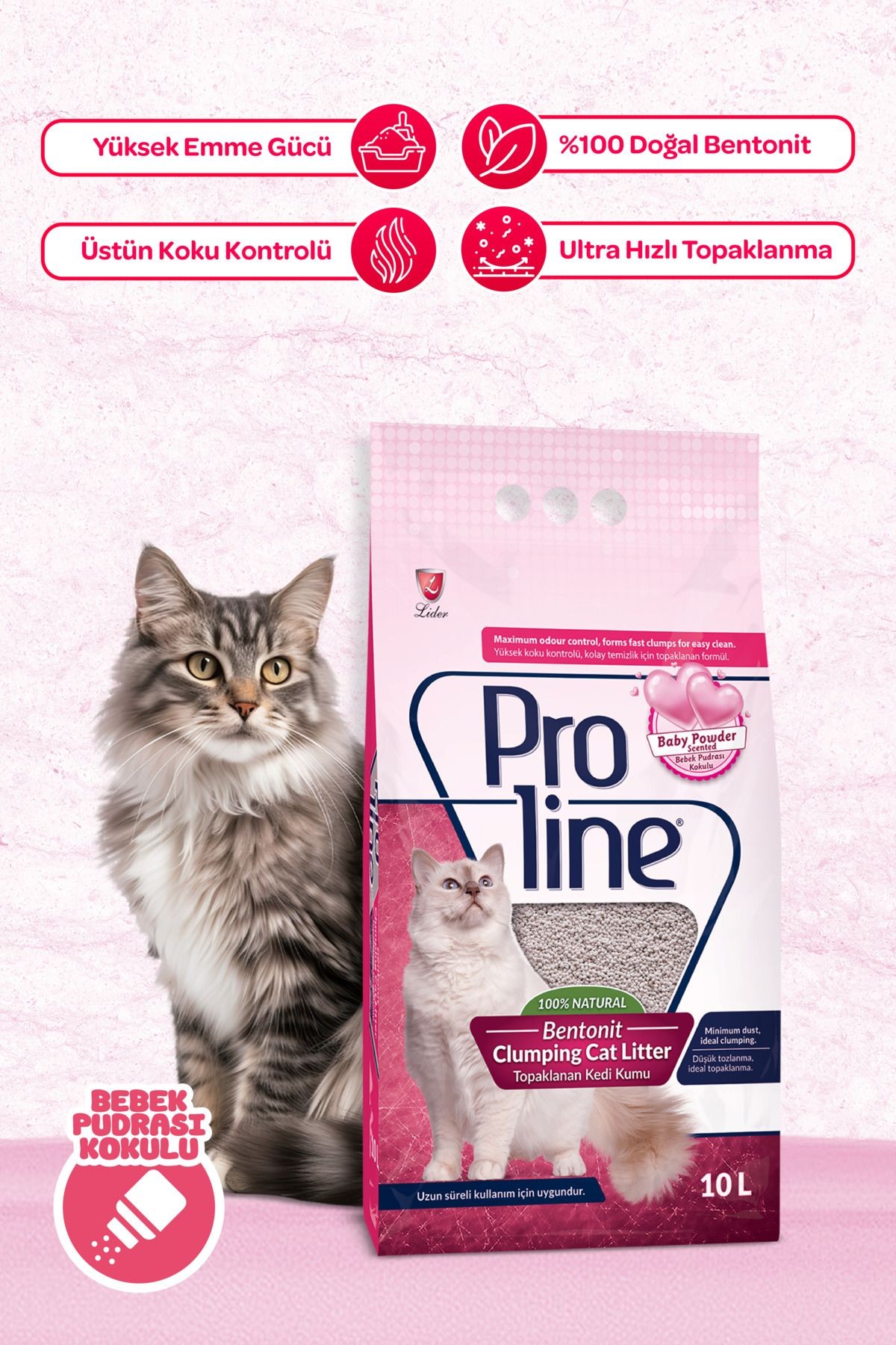 Proline Doğal Topaklanan Bebek pudra Kokulu Kedi Kumu 10 Lt