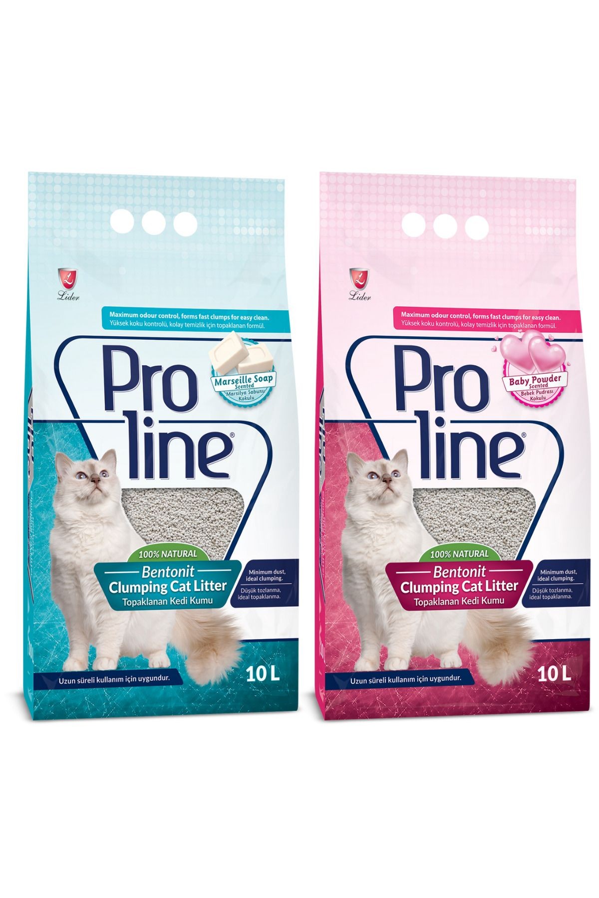 Proline Doğal Topaklanan Baby Powder Ve Marsilya Sabunlu Kedi Kumu 10 lt 2 Adet