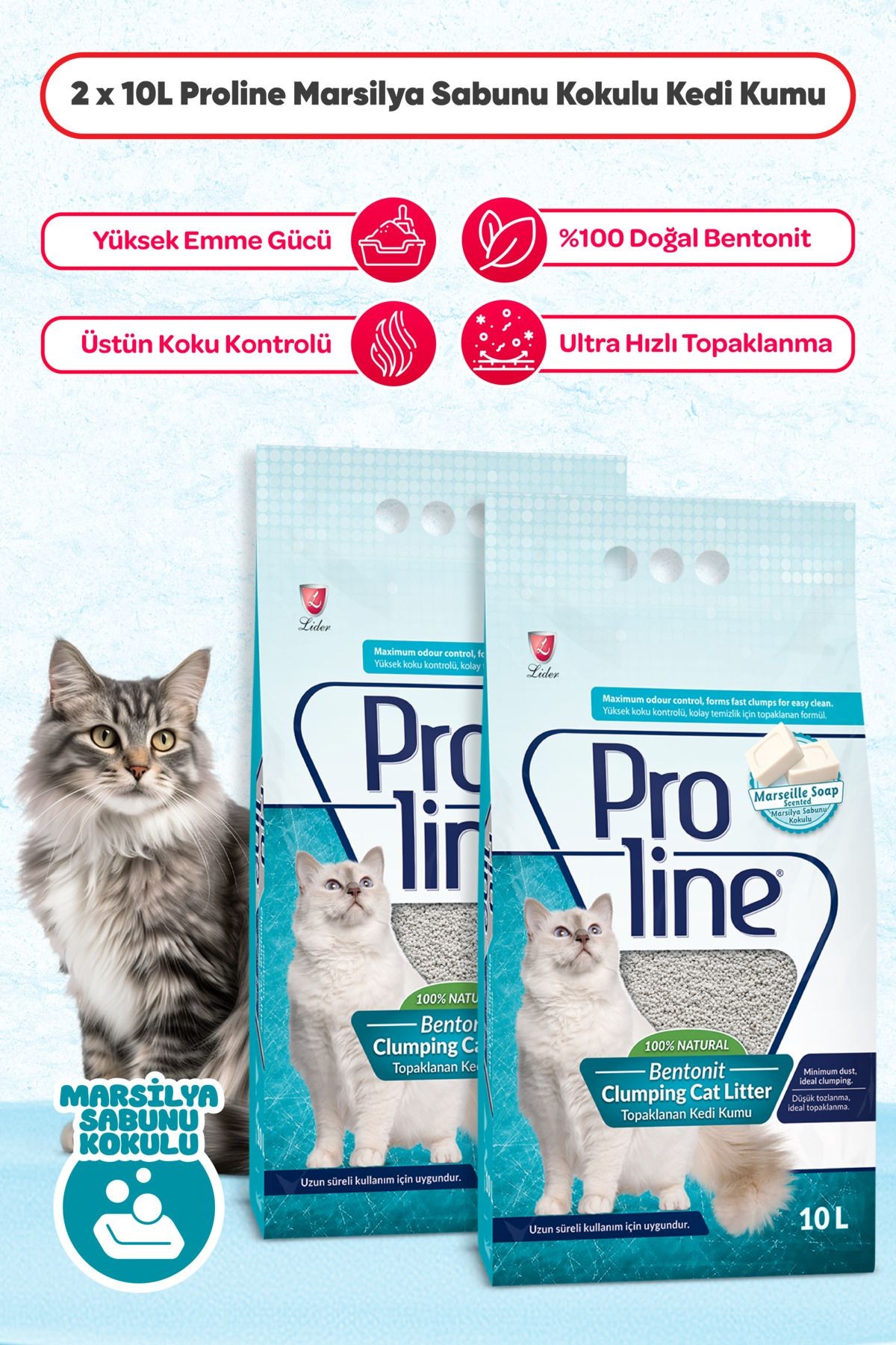 Proline Marsilya Sabunu Kokulu Kedi Kumu 2x10 Lt