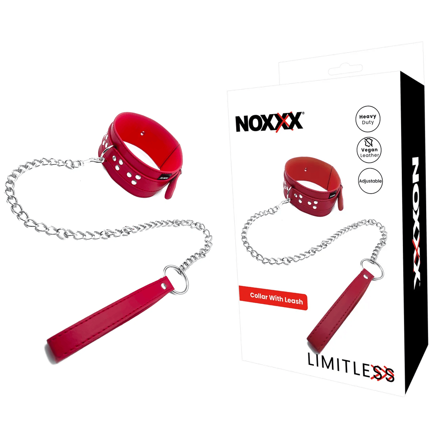 NOXXX LIMITLESS Red Leather Collar with Leash