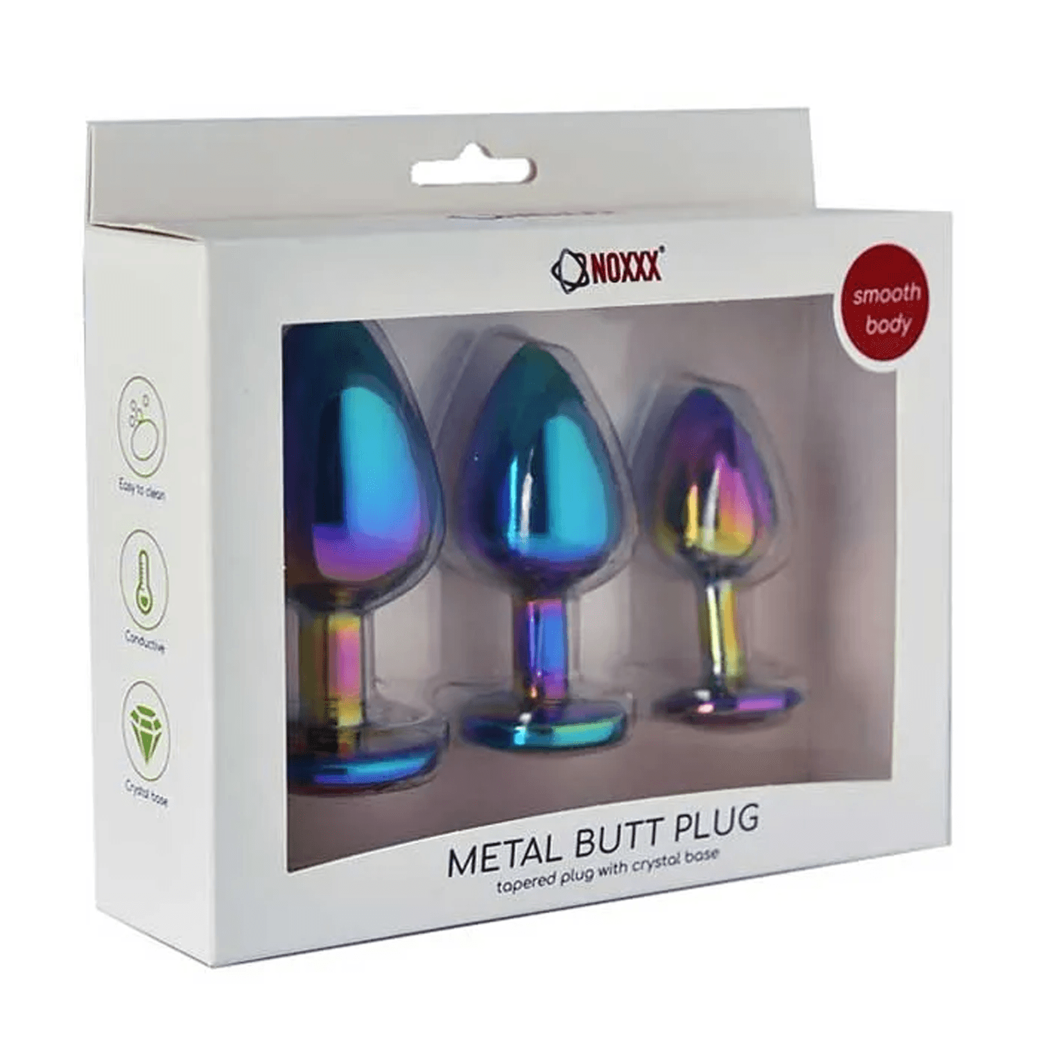 NOXXX 3-Piece Multi Color Stainless Steel Anal Plug Set – Jewel Base