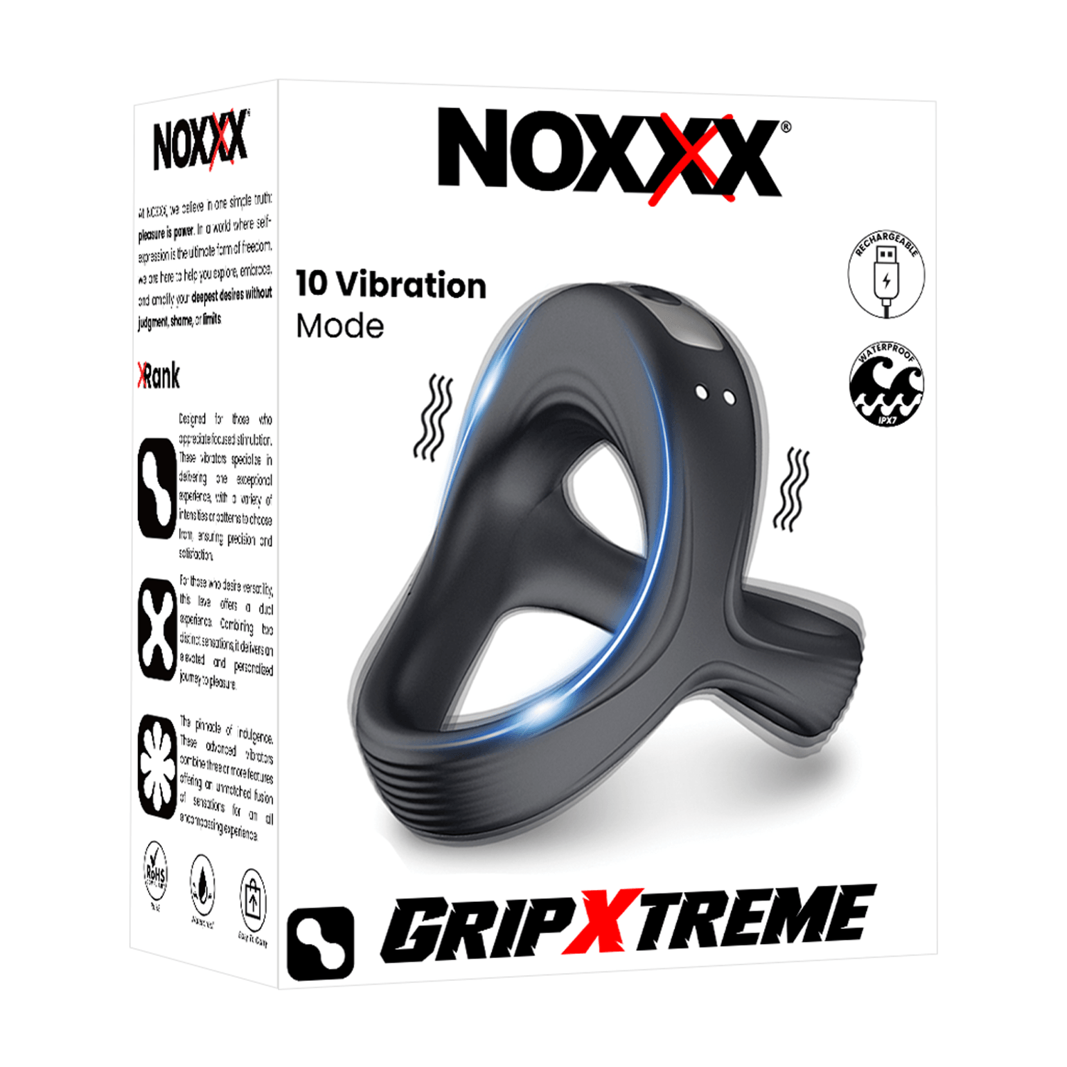 NOXXX Vibrating Rechargeable Penis & Testicle Ring – 10 Modes, Waterproof