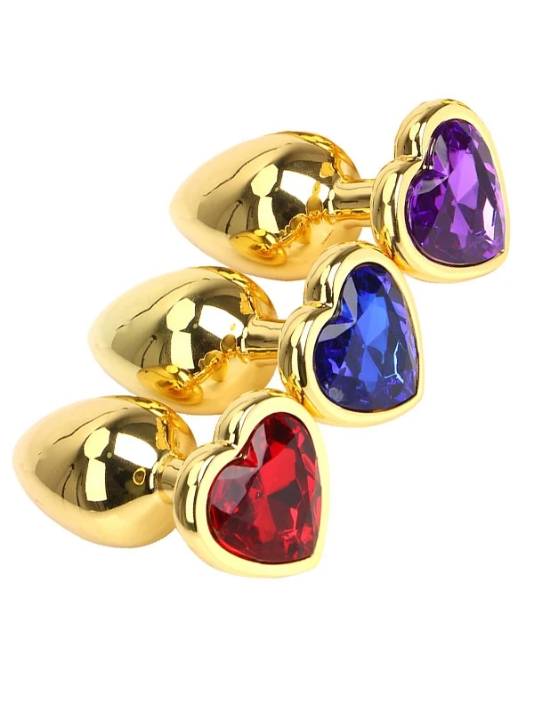 NOXXX 3-Piece Gold Heart Shaped Stainless Steel Anal Plug Set – Jewel Base