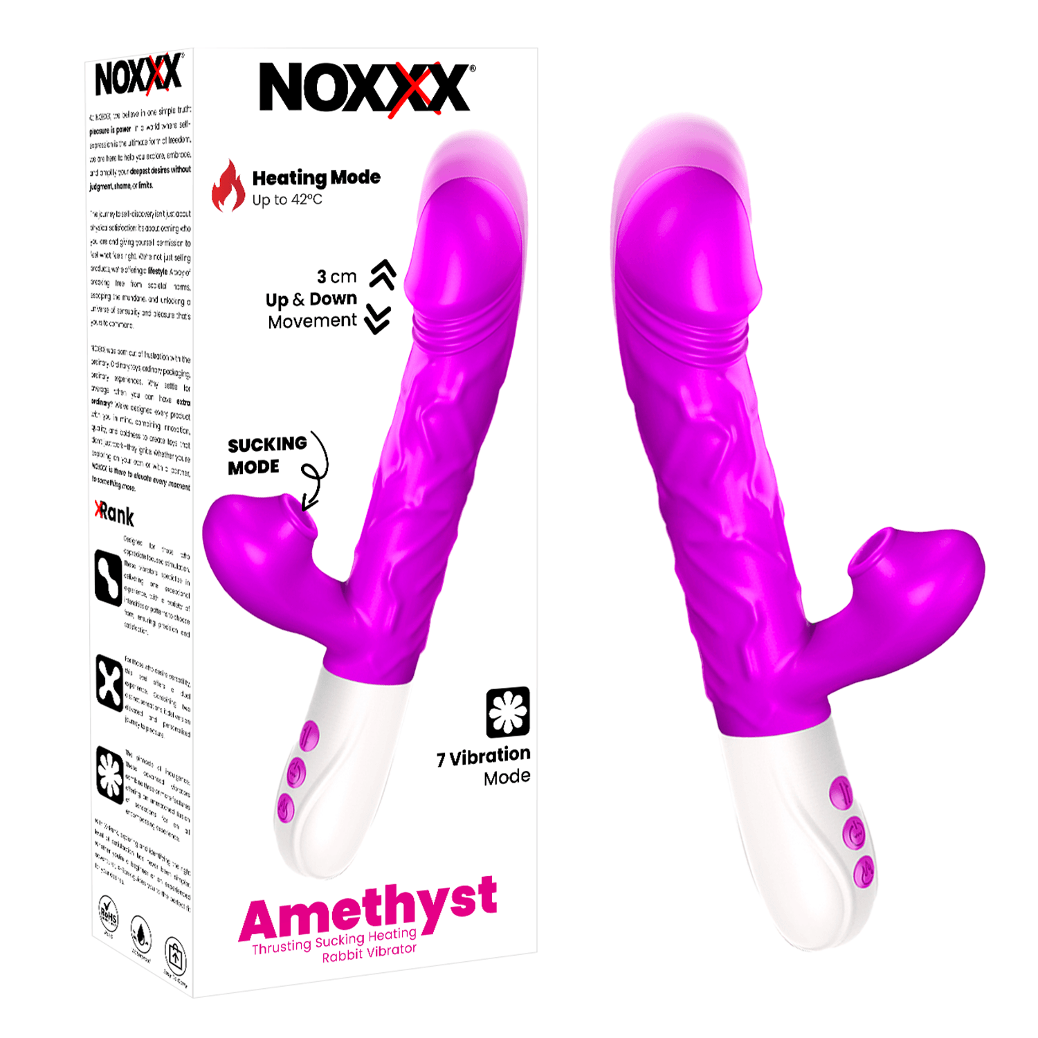 NOXXX Amethyst Thrusting, Heating & Suction Rabbit Vibrator – 9 Vibration Modes