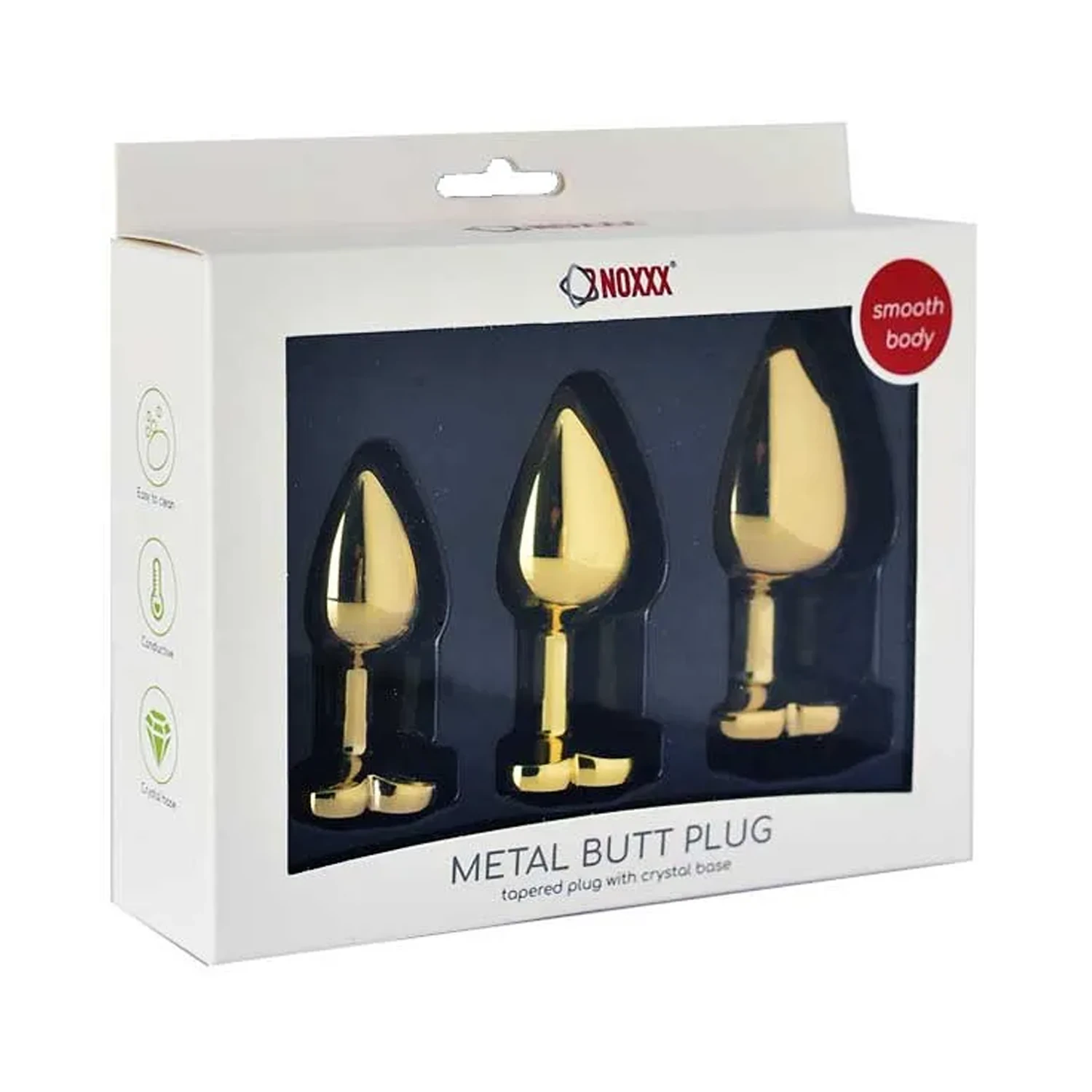 NOXXX 3-Piece Gold Heart Shaped Stainless Steel Anal Plug Set – Jewel Base