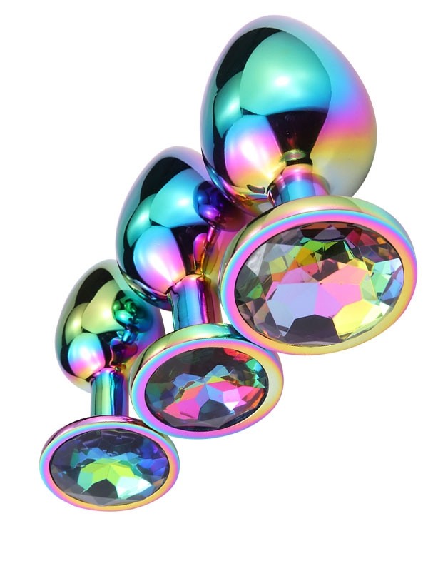 NOXXX 3-Piece Multi Color Stainless Steel Anal Plug Set – Jewel Base