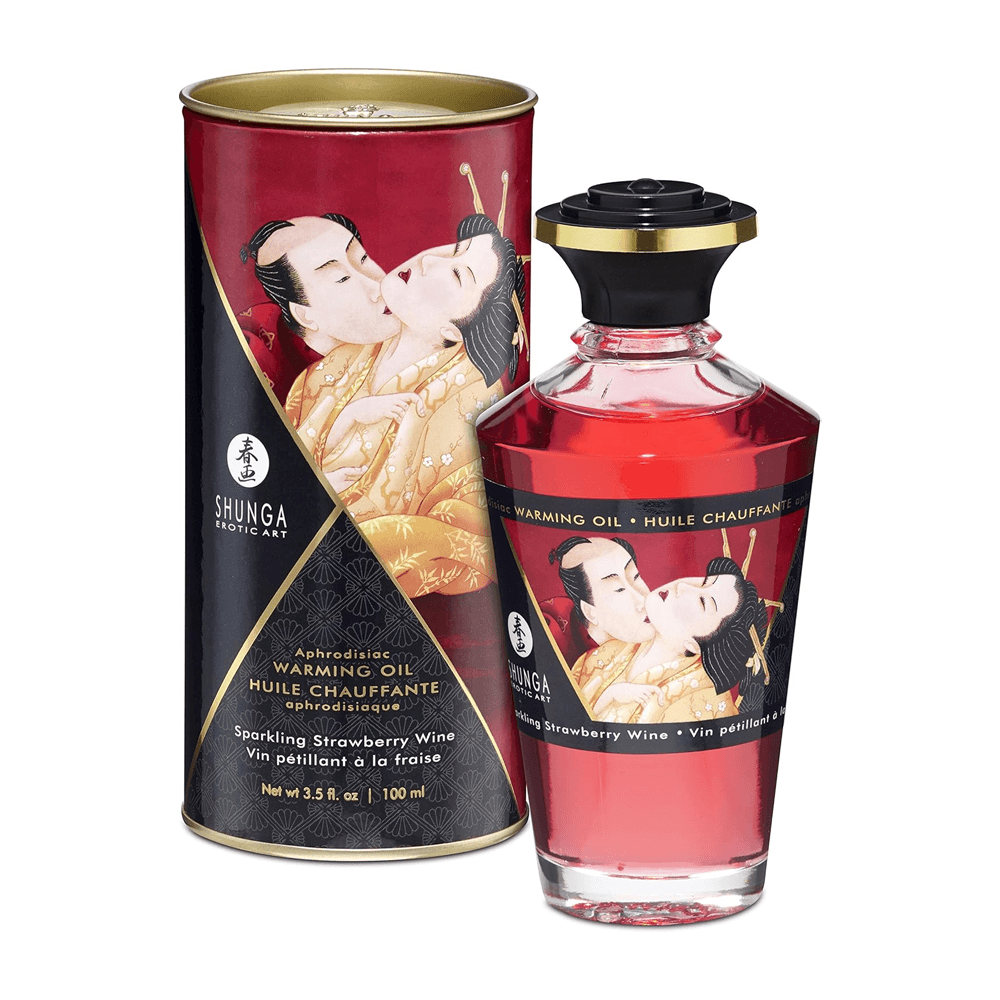 Shunga Warming Oil Sparkling Strawberry Wine 100 ml Masaj Yağı