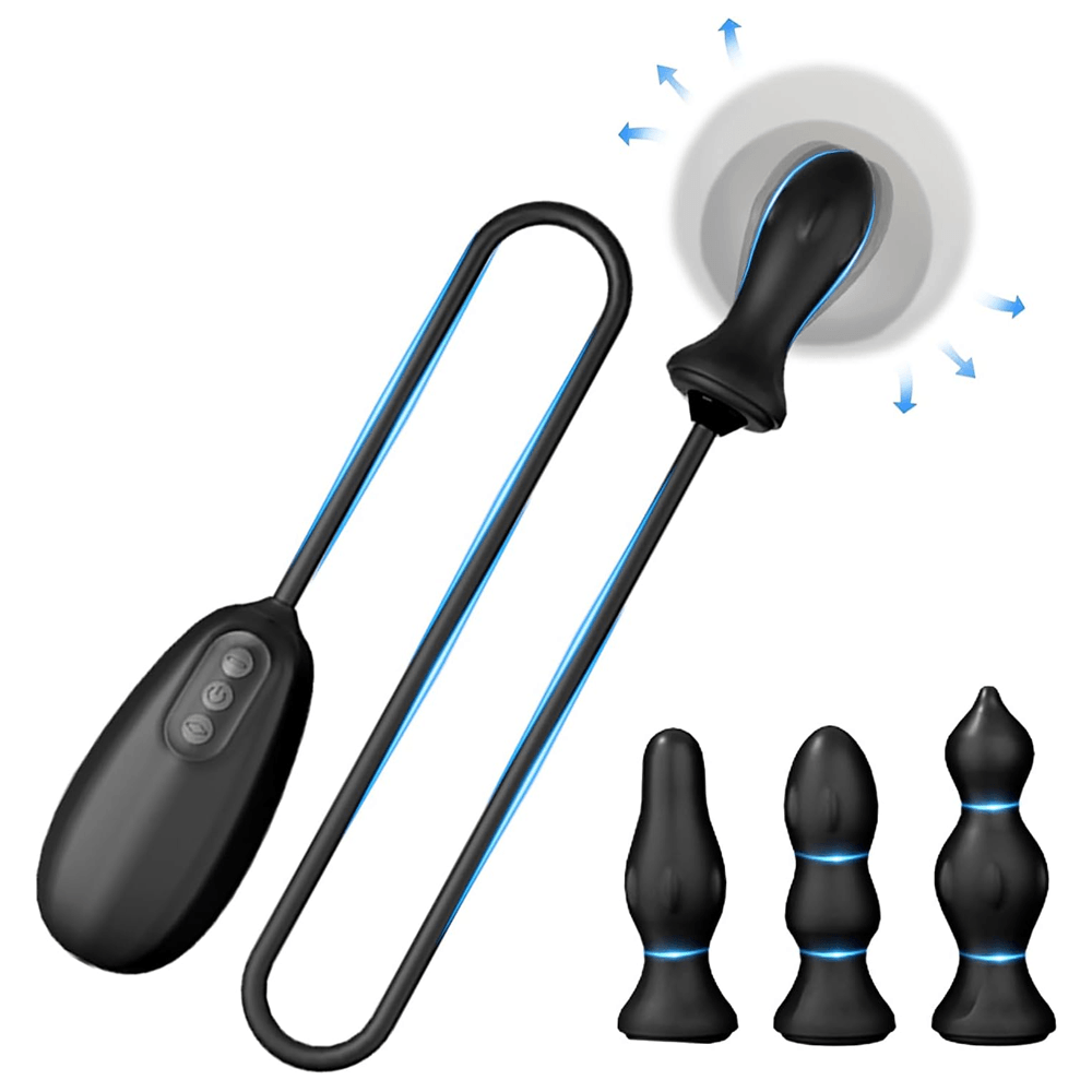 Titreşimli 4 Adet Silikon Plug Başlıklı Şişirilebilir Anal Plug Set