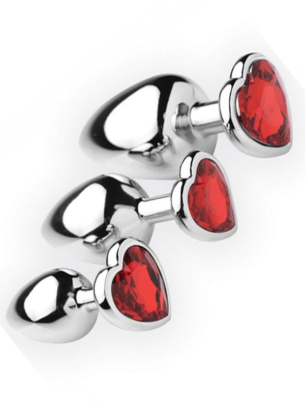 NOXXX 3-Piece Heart Shaped Stainless Steel Anal Plug Set – Jewel Base