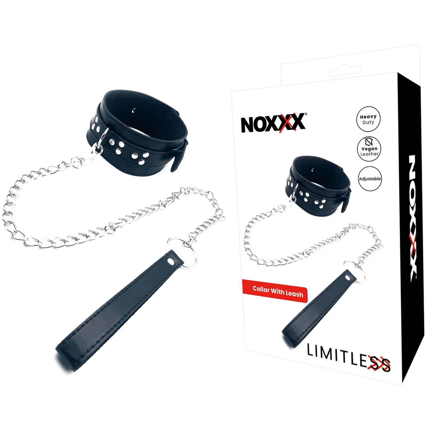 NOXXX LIMITLESS Black Leather Collar with Leash