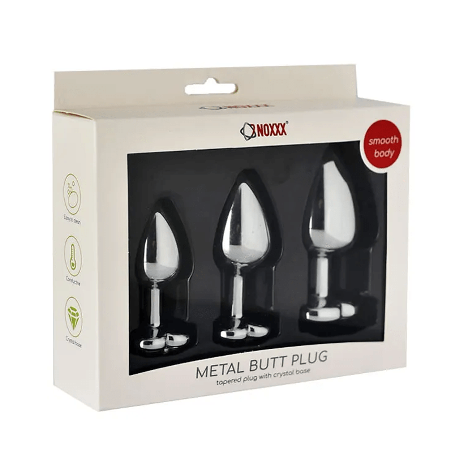 NOXXX 3-Piece Heart Shaped Stainless Steel Anal Plug Set – Jewel Base