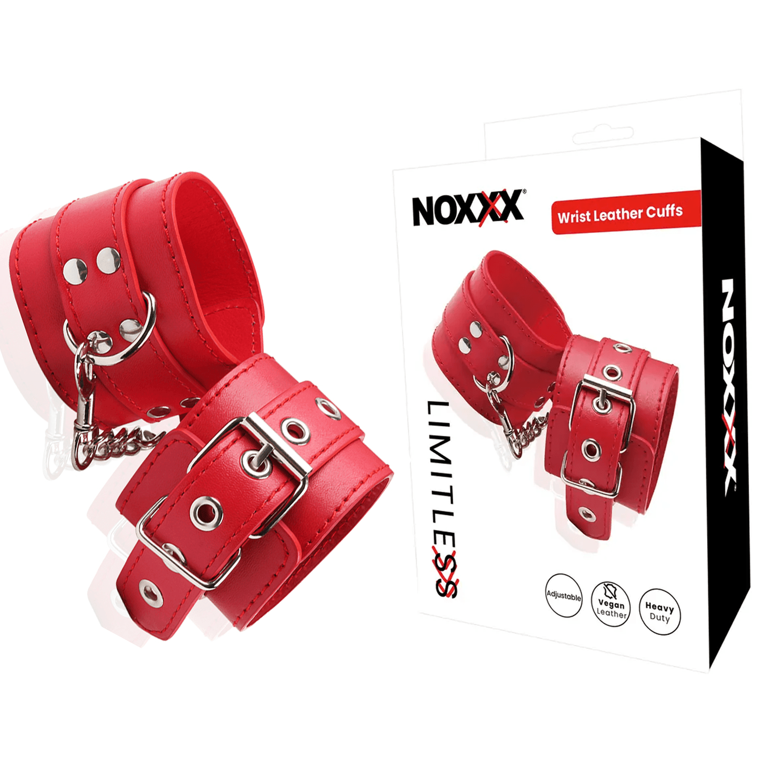 NOXXX LIMITLESS Red Leather Wrist Cuffs