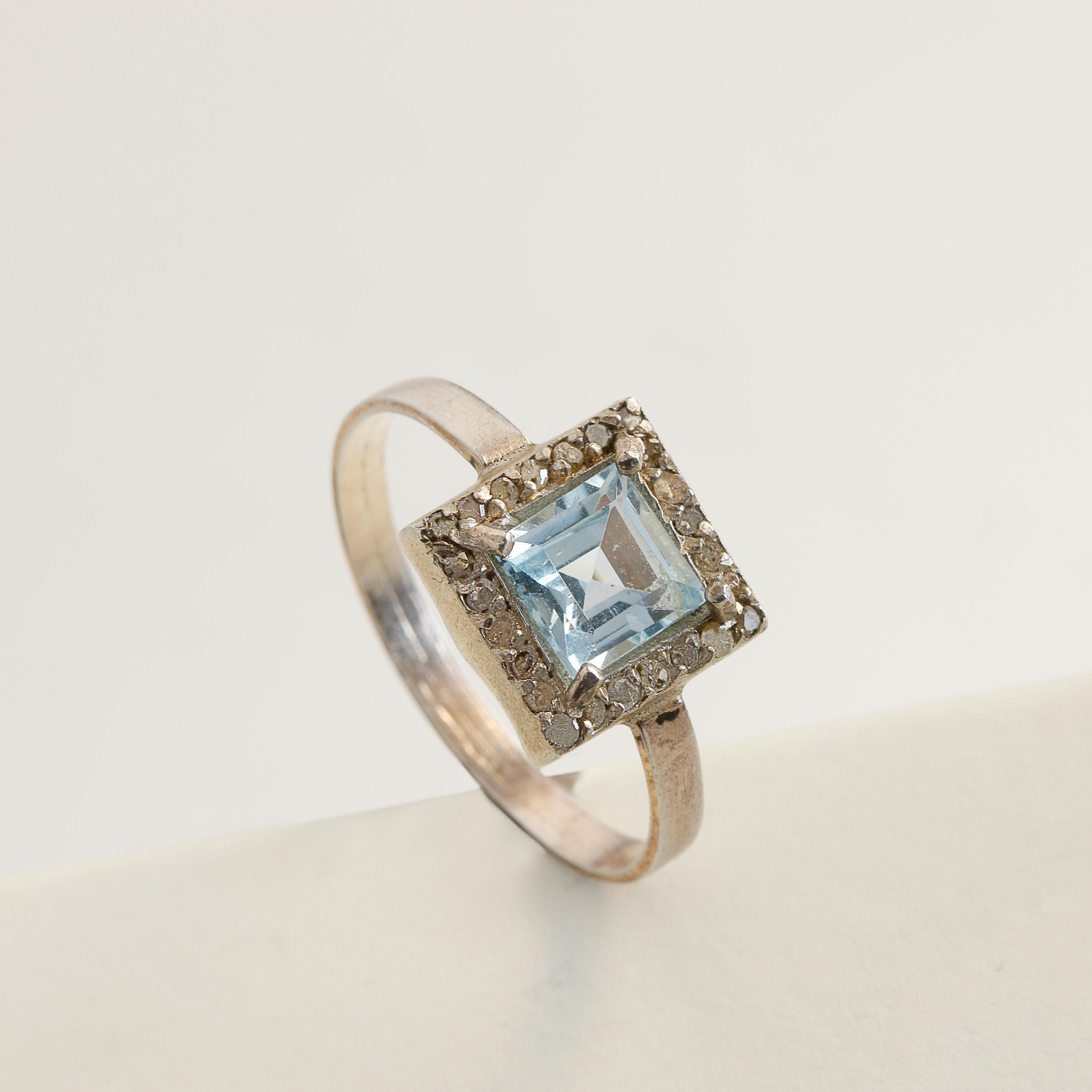 Aquamarine Elmas 925 Gümüş Yüzük