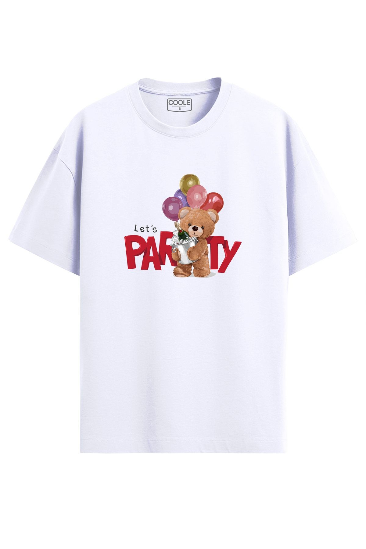 Kadın Let's Party Ayıcık Baskılı Kısa Kol Bisiklet Yaka T-Shirt