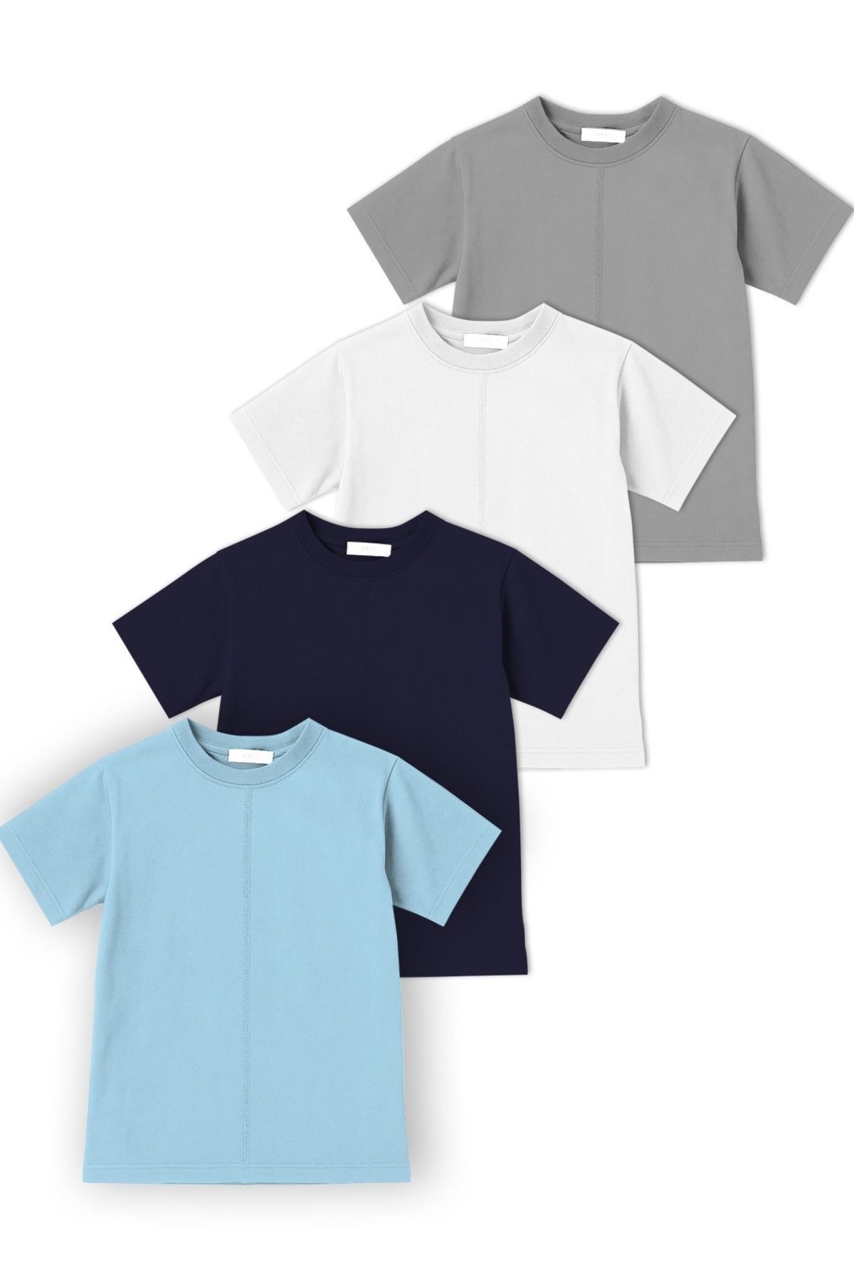Çocuk Unisex Kısa Kol Önü ve Arkası Dikiş Detaylı T-Shirt Kız/Erkek Dörtlü Paket