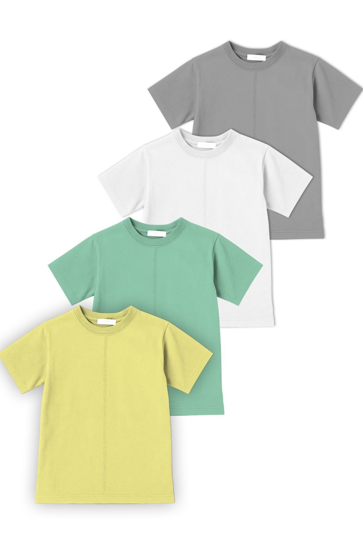 Çocuk Unisex Kısa Kol Önü ve Arkası Dikiş Detaylı T-Shirt Kız/Erkek Dörtlü Paket