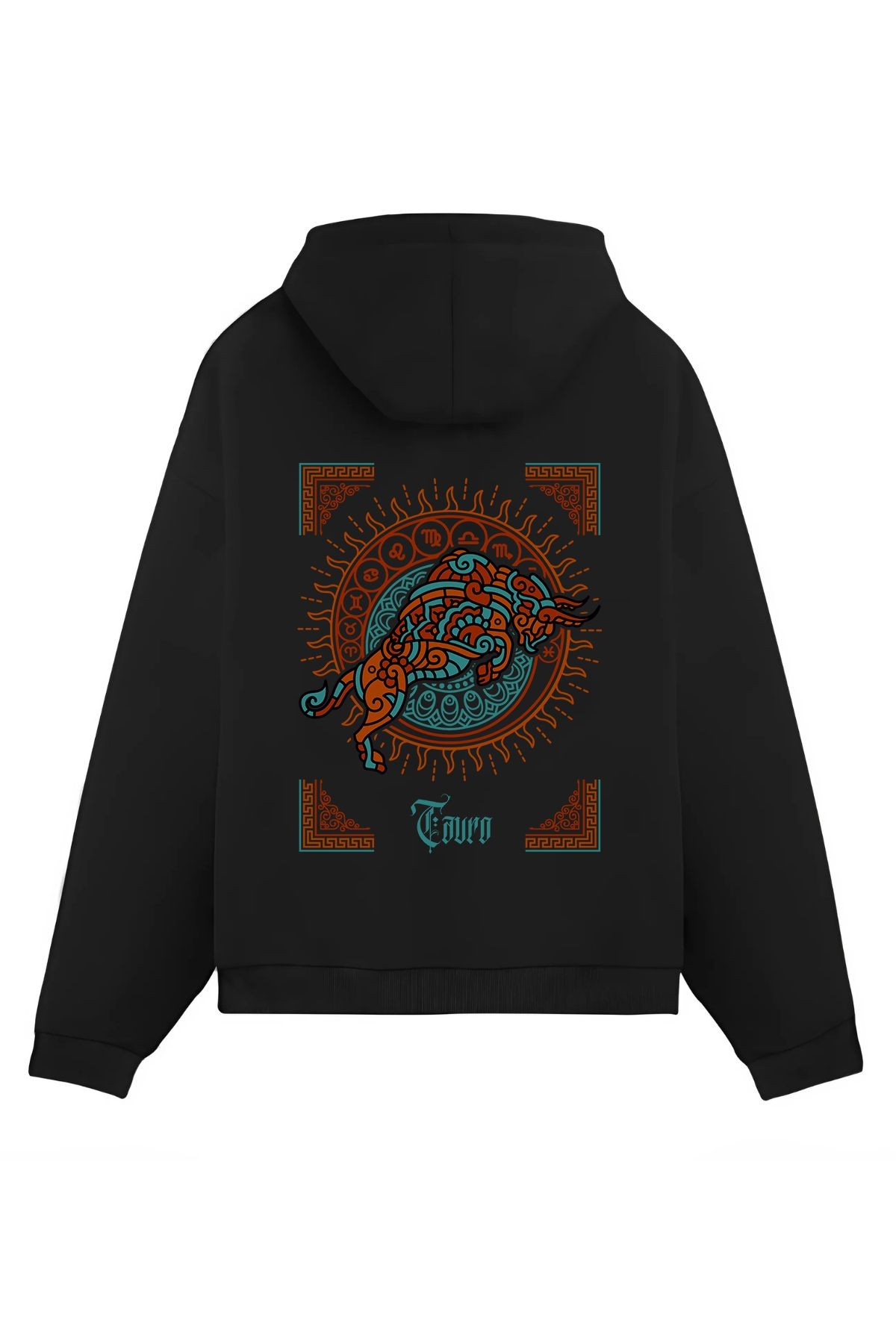 Kapüşonlu Kanguru Cepli Boğa Burcu Baskılı Sweatshirt
