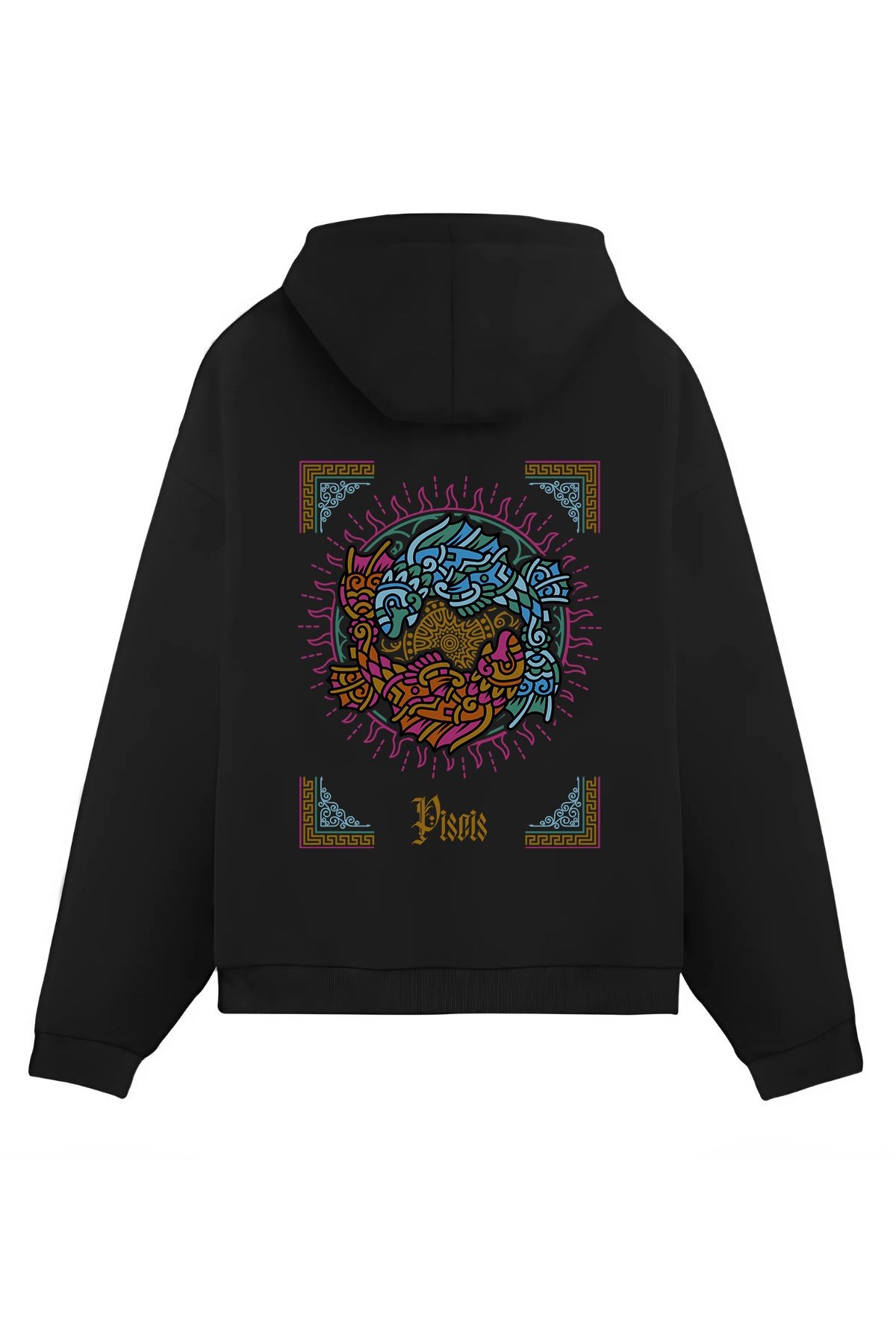 Kapüşonlu Kanguru Cepli Balık Burcu Baskılı Sweatshirt