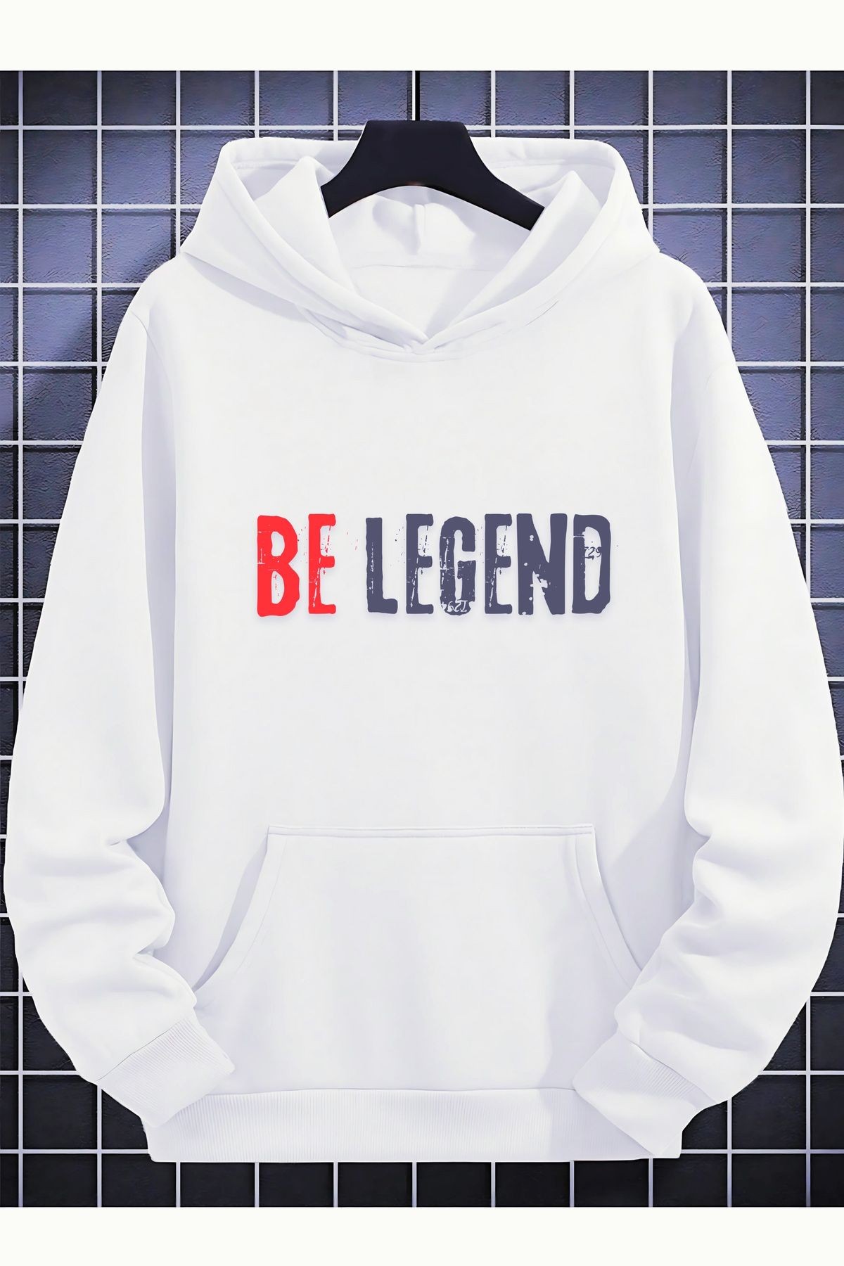 Erkek Kapüşonlu Kanguru Cepli Be Legend Baskılı Sweatshirt