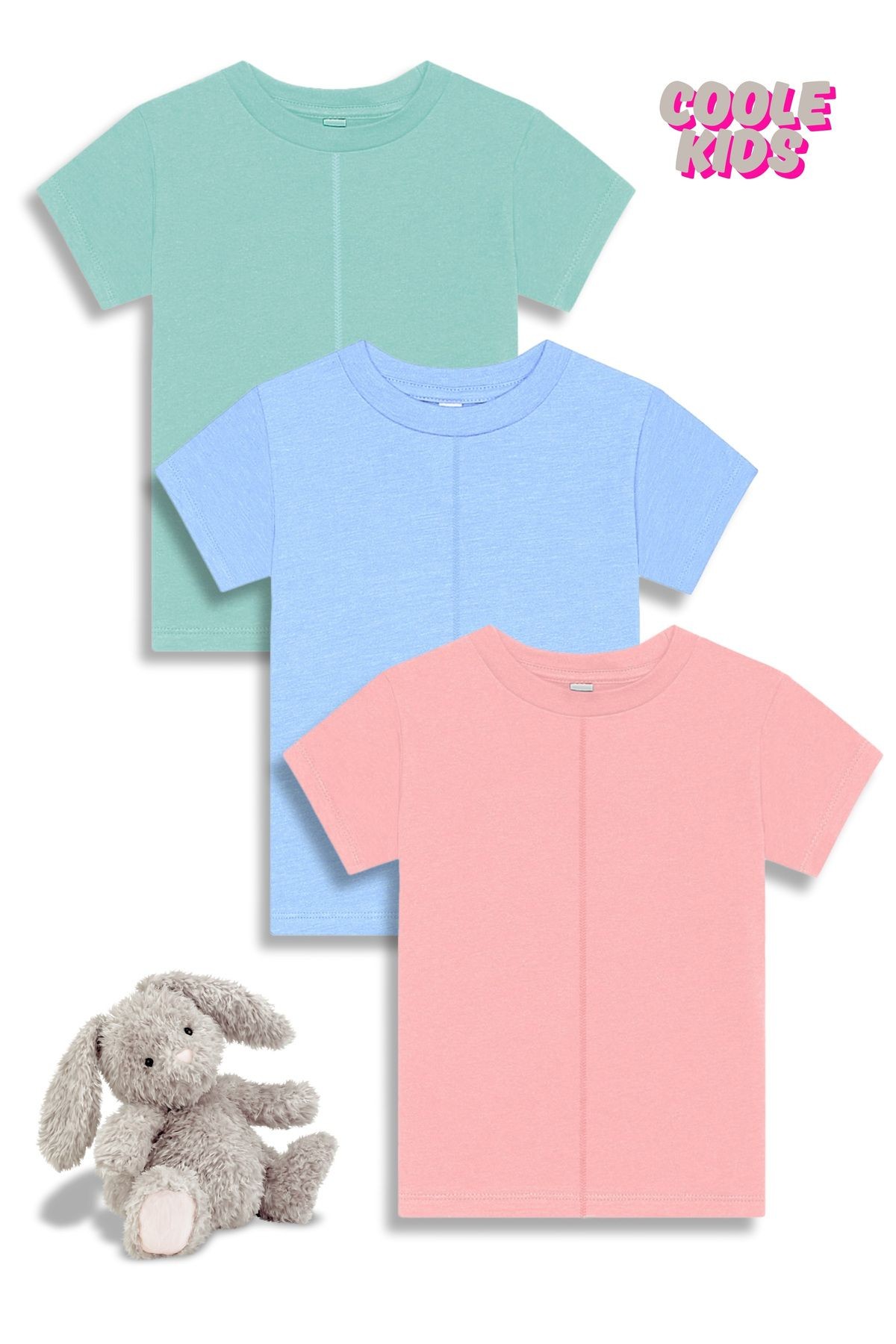 Çocuk Unisex Kısa Kol Önü ve Arkası Dikiş Detaylı T-Shirt Kız/Erkek Üçlü Paket